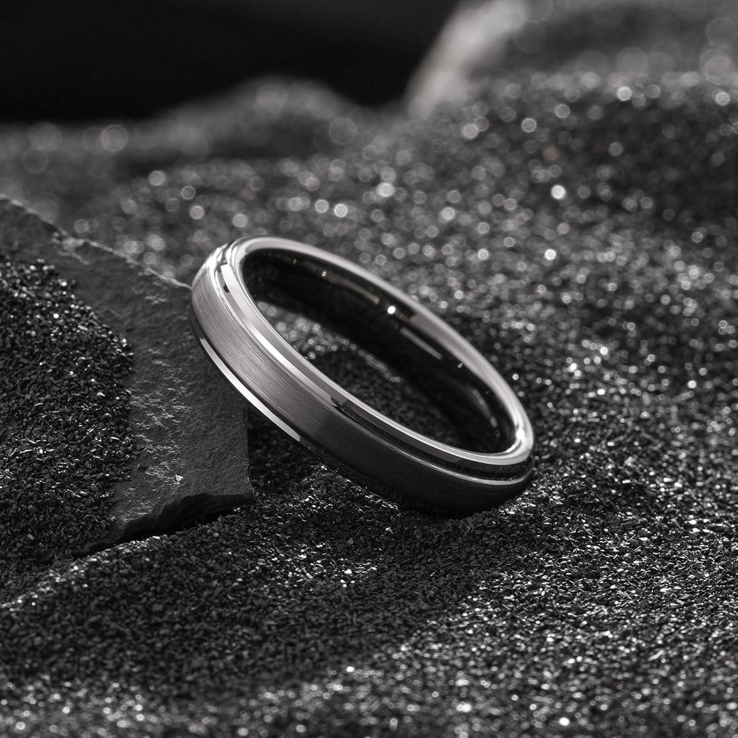 imageKing Will Classic Tungsten Wedding Band for Men 678910mm Widths Polished Finish Step Edge Matte Rings Comfort FitDgunmetal 4mm