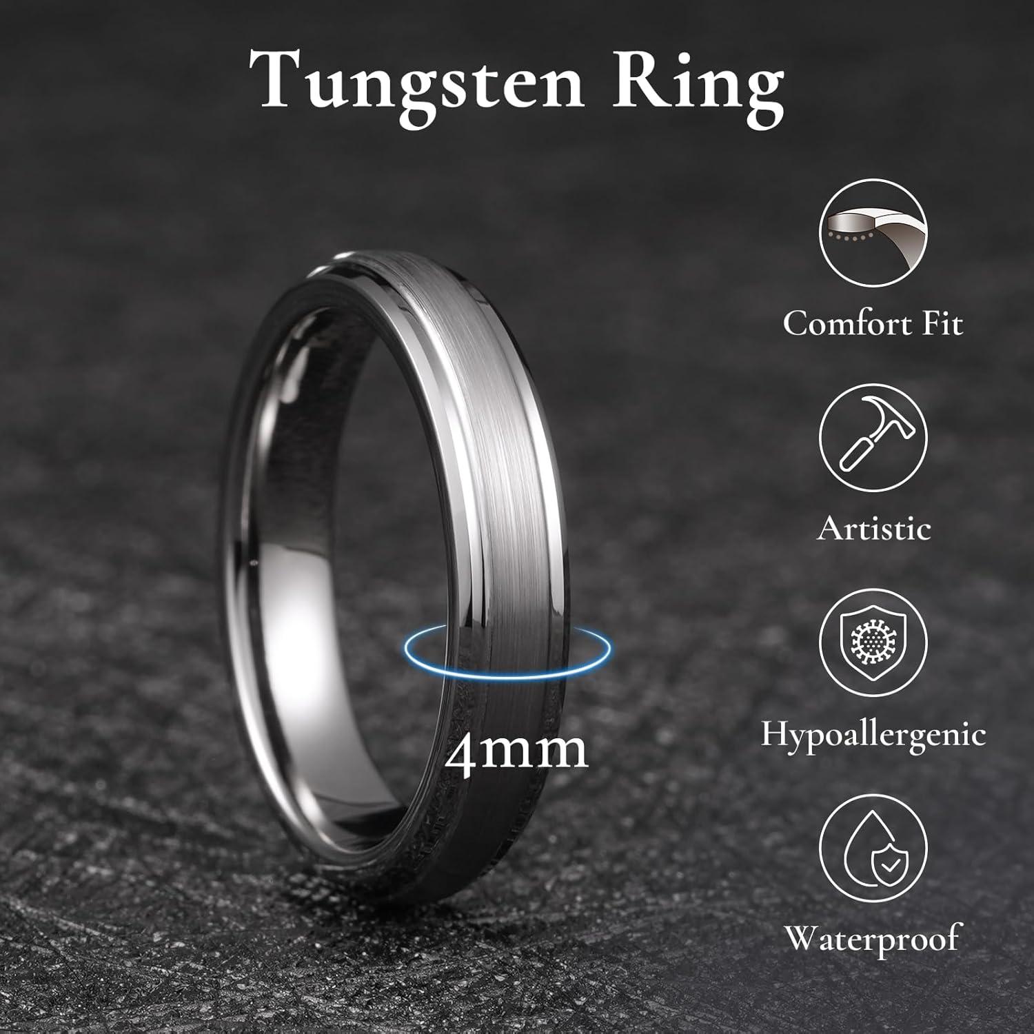 imageKing Will Classic Tungsten Wedding Band for Men 678910mm Widths Polished Finish Step Edge Matte Rings Comfort FitDgunmetal 4mm