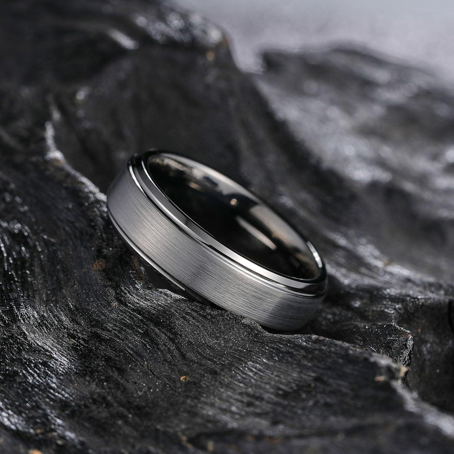 imageKing Will Classic Tungsten Wedding Band for Men 678910mm Widths Polished Finish Step Edge Matte Rings Comfort FitDgunmetal 6mm