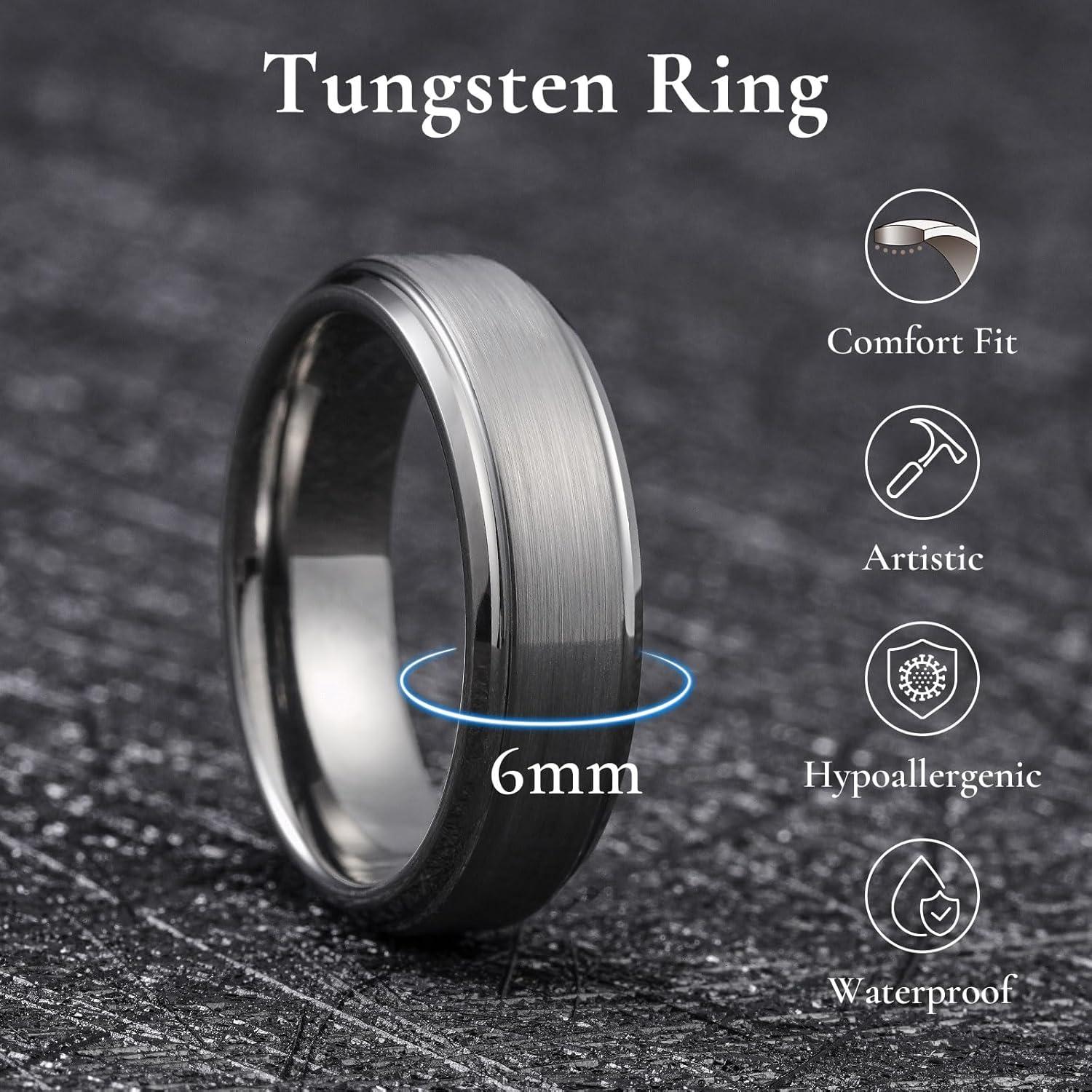 imageKing Will Classic Tungsten Wedding Band for Men 678910mm Widths Polished Finish Step Edge Matte Rings Comfort FitDgunmetal 6mm