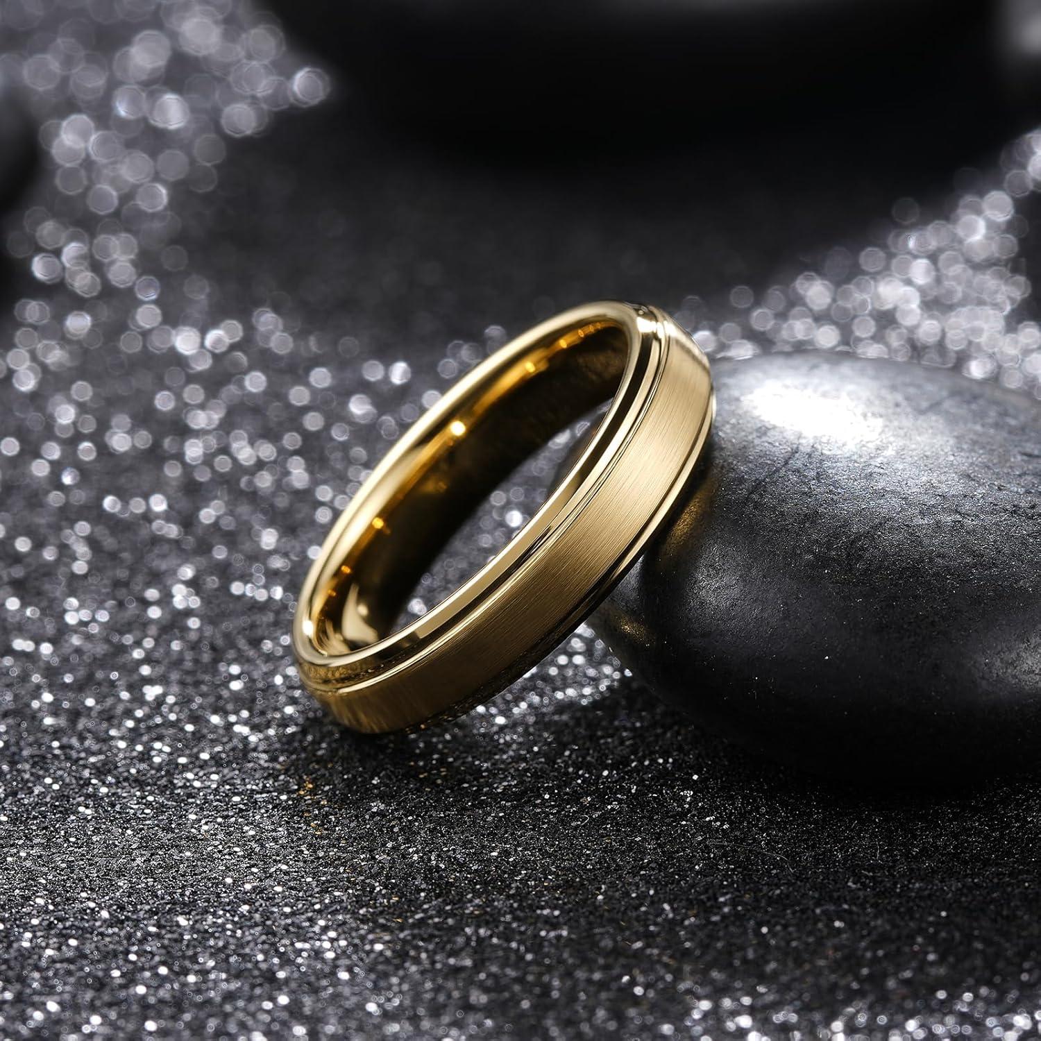 imageKing Will Classic Tungsten Wedding Band for Men 678910mm Widths Polished Finish Step Edge Matte Rings Comfort FitEgold 5mm