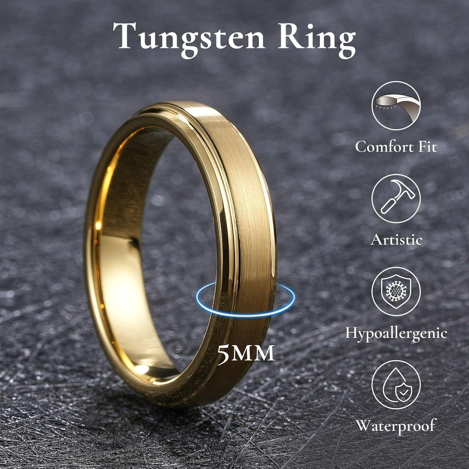 imageKing Will Classic Tungsten Wedding Band for Men 678910mm Widths Polished Finish Step Edge Matte Rings Comfort FitEgold 5mm