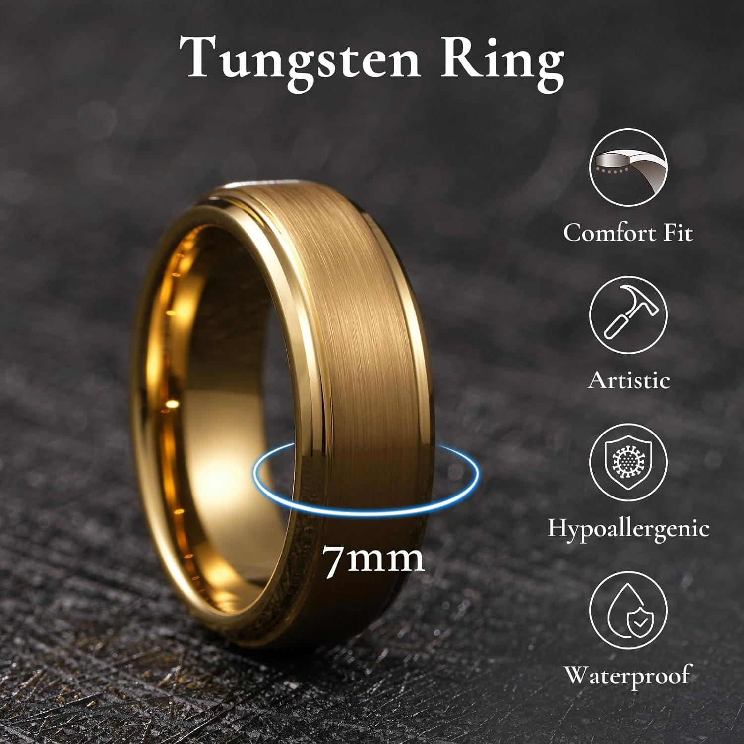imageKing Will Classic Tungsten Wedding Band for Men 678910mm Widths Polished Finish Step Edge Matte Rings Comfort FitEgold 7mm