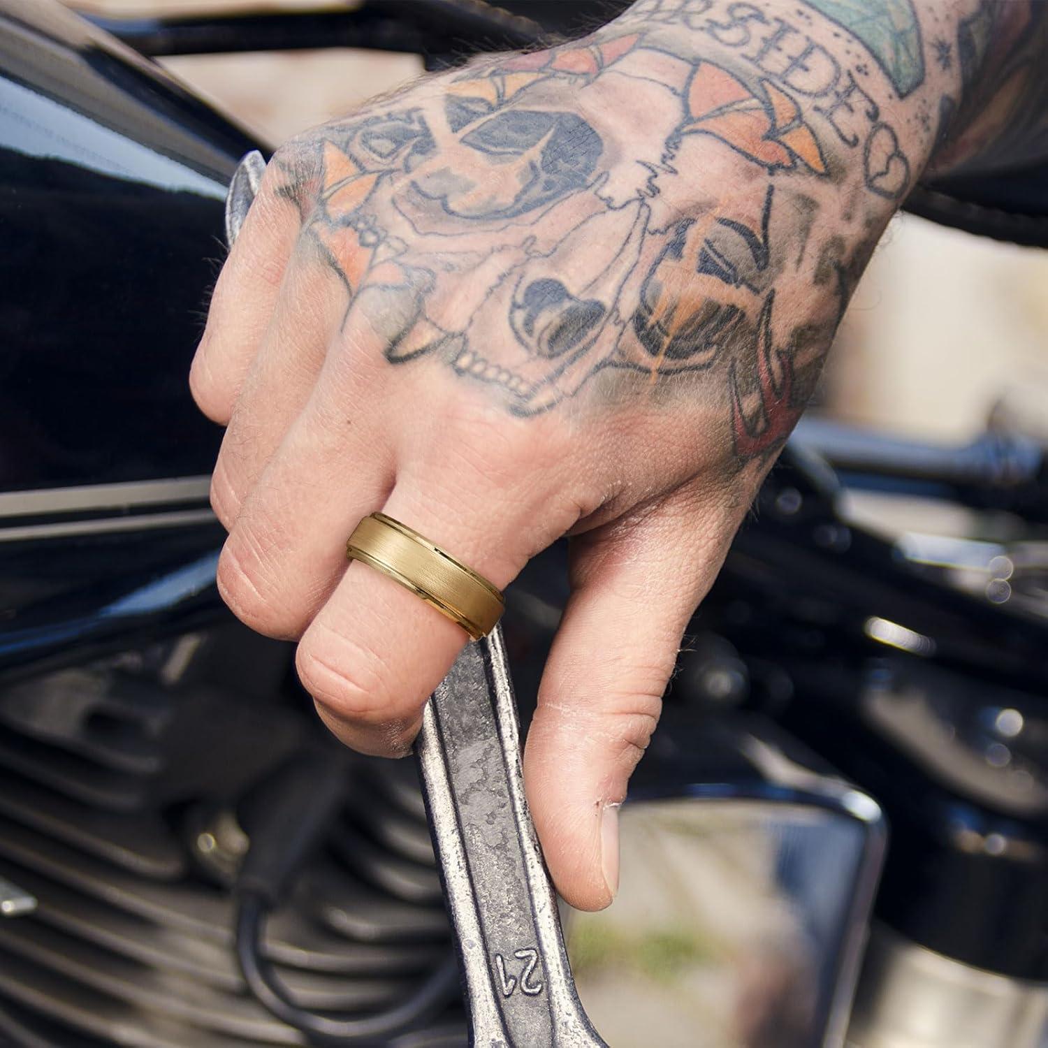 imageKing Will Classic Tungsten Wedding Band for Men 678910mm Widths Polished Finish Step Edge Matte Rings Comfort FitEgold 7mm