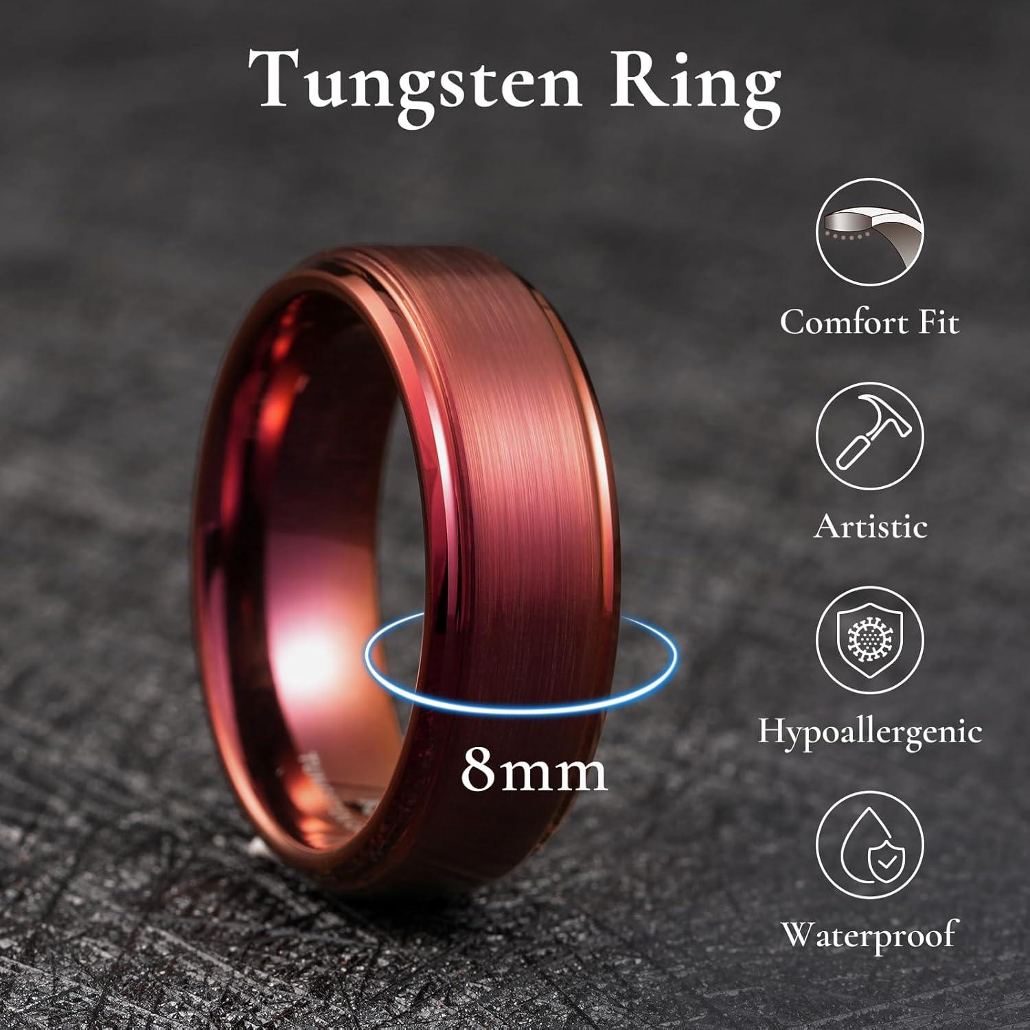 imageKing Will Classic Tungsten Wedding Band for Men 678910mm Widths Polished Finish Step Edge Matte Rings Comfort FitFred 8mm