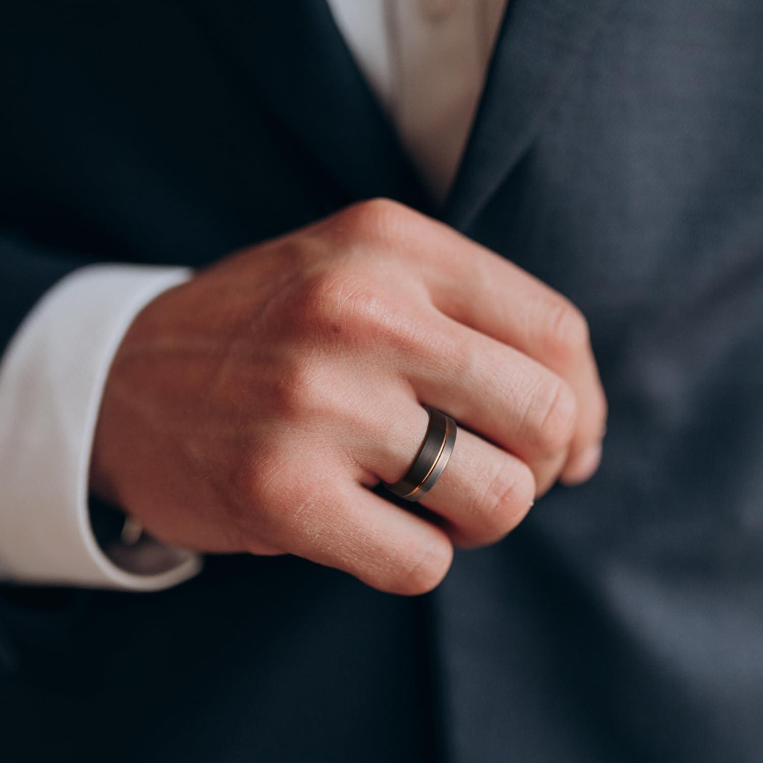 imageKing Will Mens Tungsten Carbide Wedding Band with Groove Design 678mm Width BrushedPolished Finish Mens Rings Comfort Fit8mm