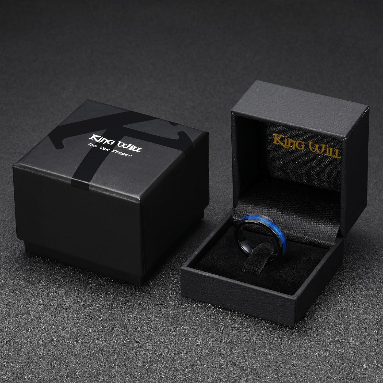 imageKing Will Mens Tungsten Wedding Band 6mm8mm Galaxy Style Sandstone Opal Inlay Polished Beveled Edge Unique Rings for Men Women Comfort Fit DurableBlackBlue6mm