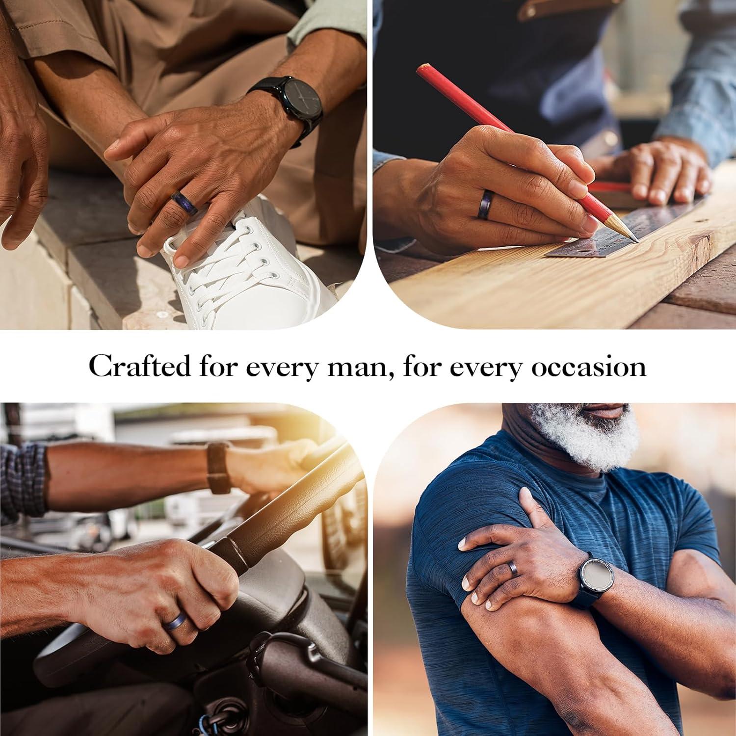 imageKing Will Mens Tungsten Wedding Band 6mm8mm Galaxy Style Sandstone Opal Inlay Polished Beveled Edge Unique Rings for Men Women Comfort Fit DurableBlackPurpleBlue