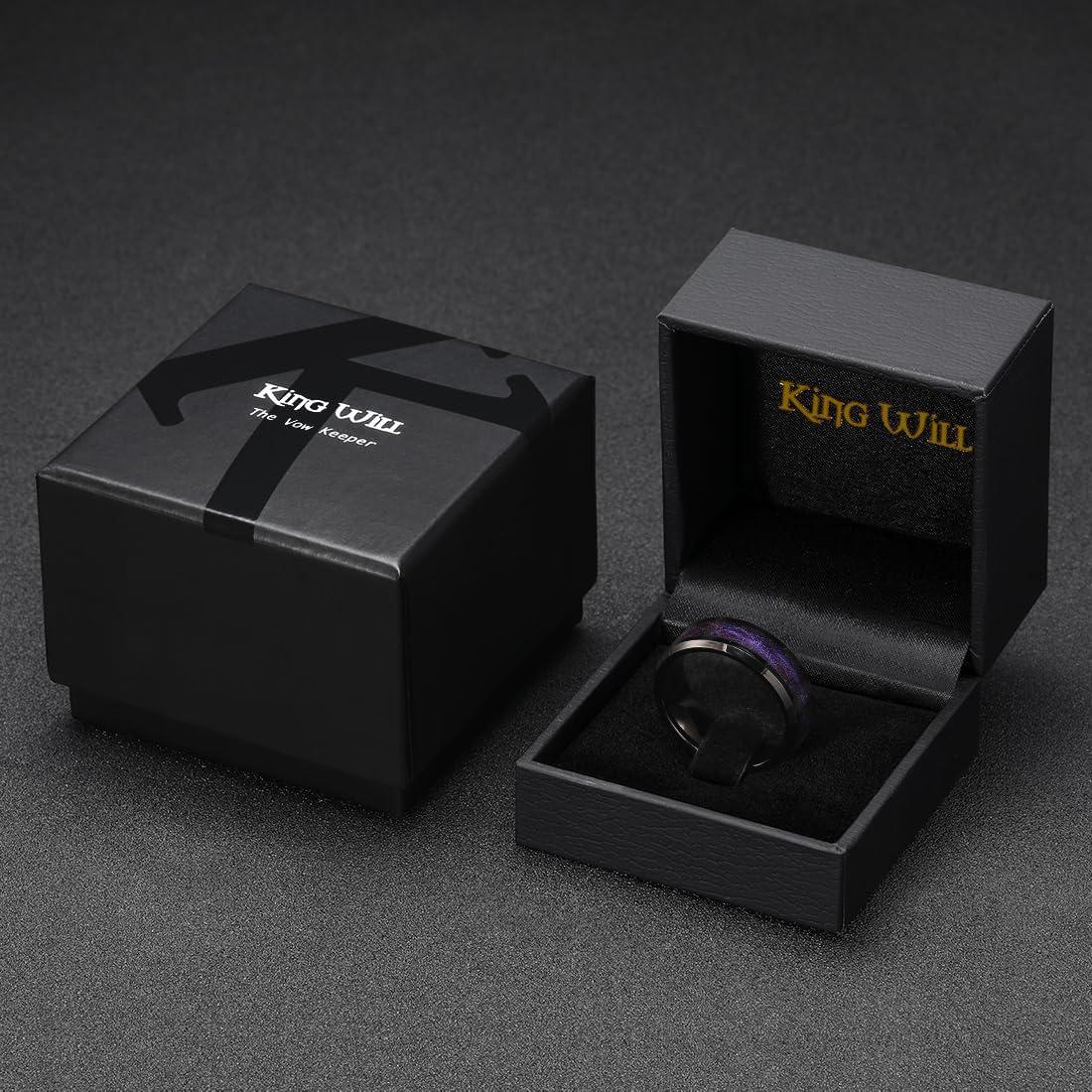 imageKing Will Mens Tungsten Wedding Band 6mm8mm Galaxy Style Sandstone Opal Inlay Polished Beveled Edge Unique Rings for Men Women Comfort Fit DurableBlackPurpleBlue