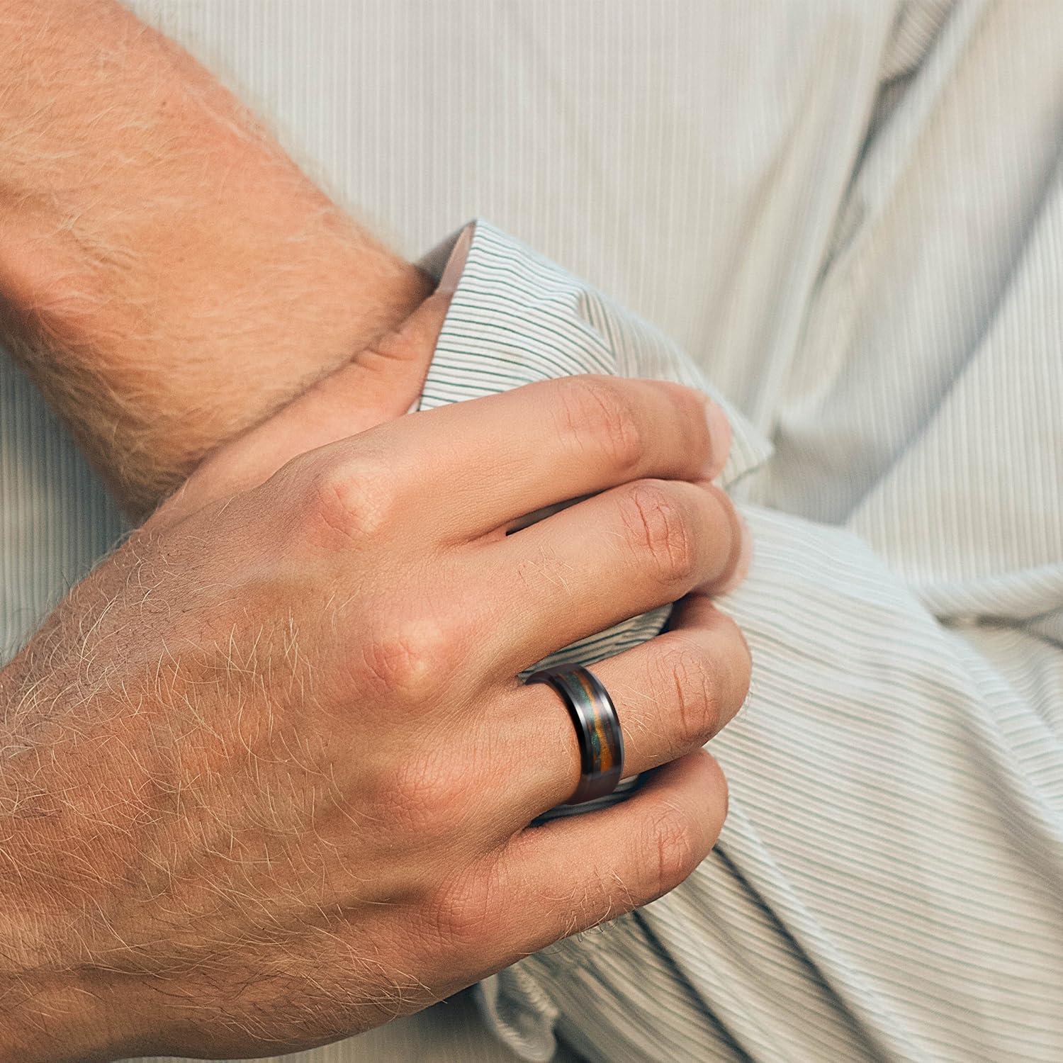 imageKing Will Mens Tungsten Wedding Band 6mm8mm Galaxy Style Sandstone Opal Inlay Polished Beveled Edge Unique Rings for Men Women Comfort Fit DurableGoldGreen