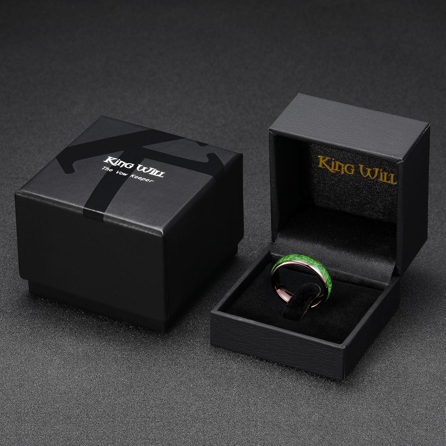 imageKing Will Tungsten Carbide Rings For Men 8mm Wedding Band Inlay Flow sandGreen Grass Agate Dome High Polished Suitable For Daily Wear Comfort Fit Size 714Green Grass AgateBrown 6mm