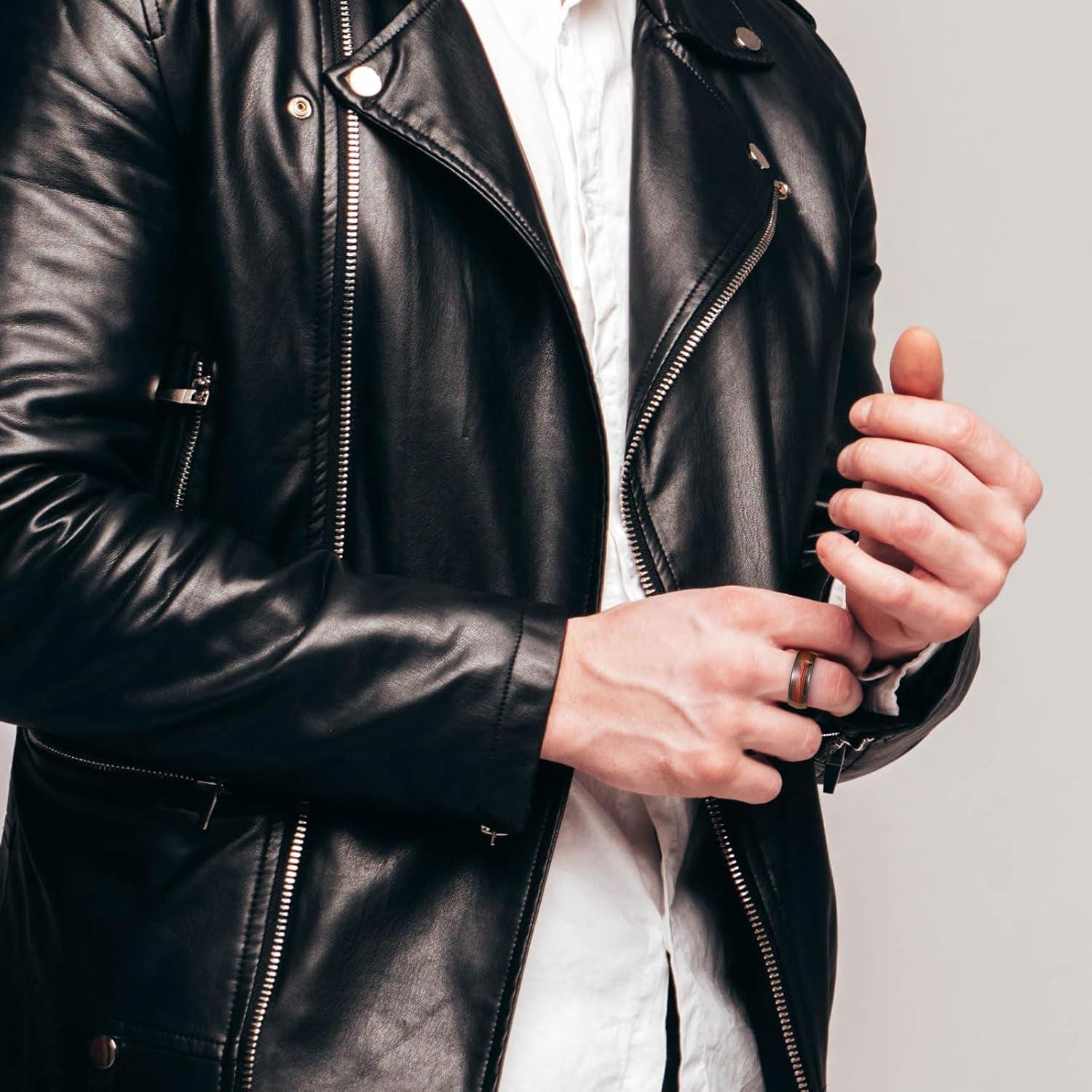 imageKing Will Tungsten Carbide Rings For Men 8mm Wedding Band Inlay Flow sandGreen Grass Agate Dome High Polished Suitable For Daily Wear Comfort Fit Size 714BlackRed