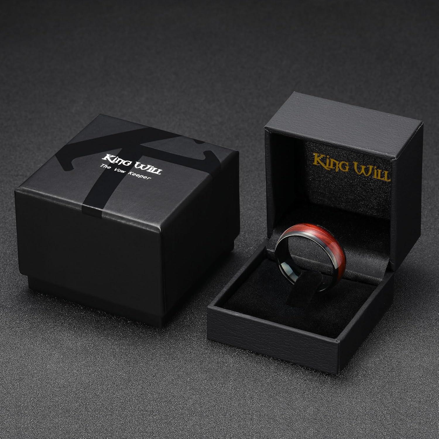 imageKing Will Tungsten Carbide Rings For Men 8mm Wedding Band Inlay Flow sandGreen Grass Agate Dome High Polished Suitable For Daily Wear Comfort Fit Size 714BlackRed