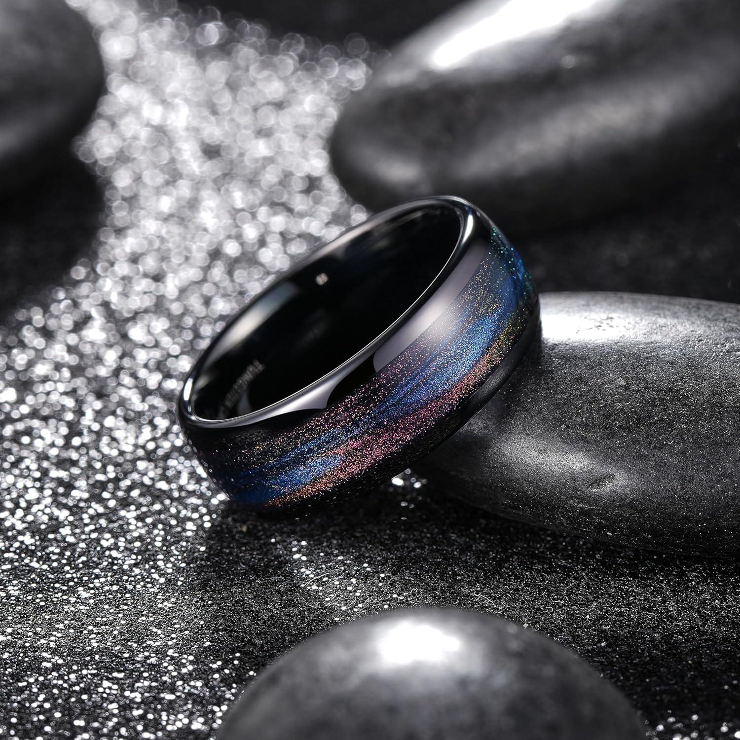 imageKing Will Tungsten Carbide Rings For Men 8mm Wedding Band Inlay Flow sandGreen Grass Agate Dome High Polished Suitable For Daily Wear Comfort Fit Size 714Black Purple Blue