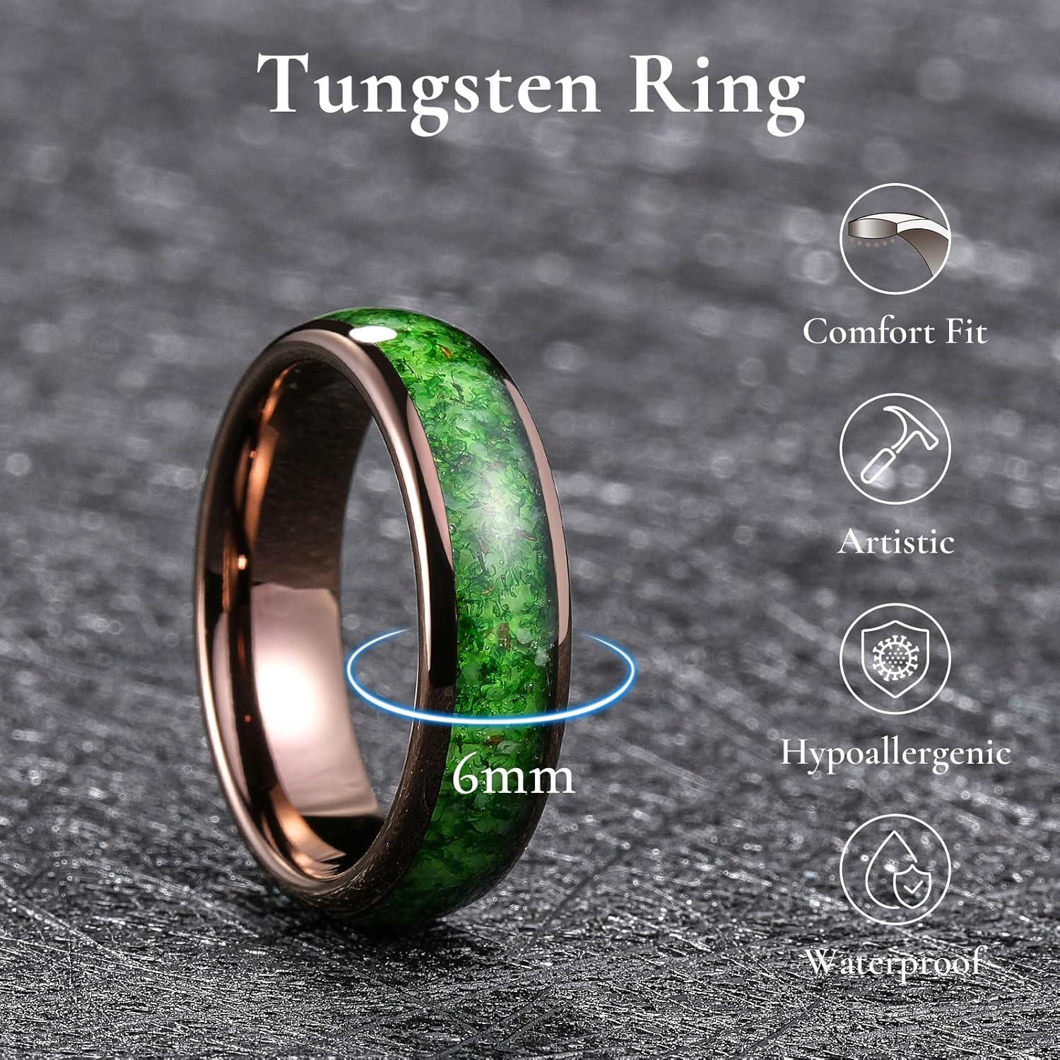imageKing Will Tungsten Carbide Rings For Men 8mm Wedding Band Inlay Flow sandGreen Grass Agate Dome High Polished Suitable For Daily Wear Comfort Fit Size 714Green Grass AgateBrown 6mm