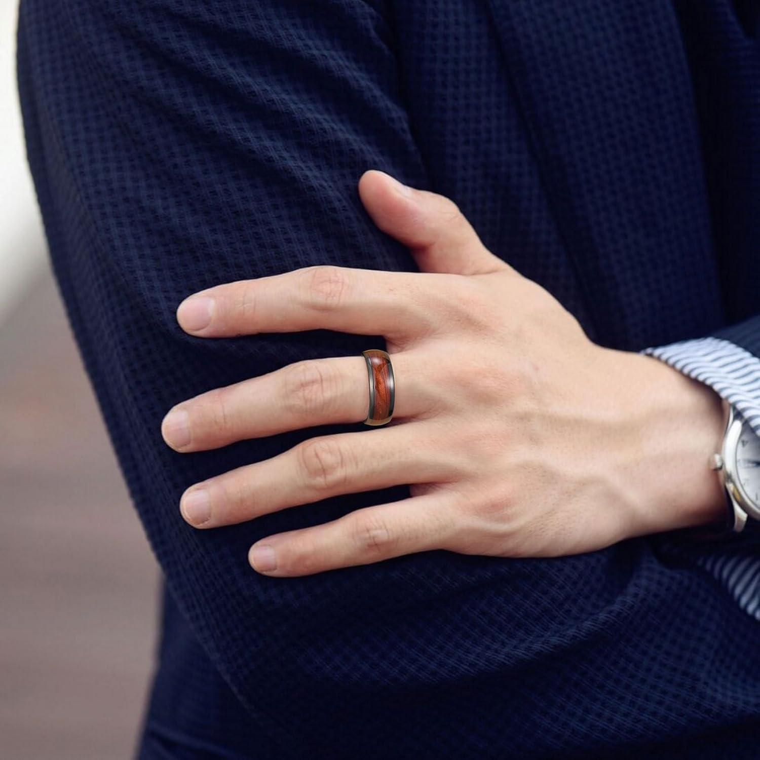 imageKing Will Tungsten Carbide Rings For Men 8mm Wedding Band Inlay Flow sandGreen Grass Agate Dome High Polished Suitable For Daily Wear Comfort Fit Size 714BlackRed