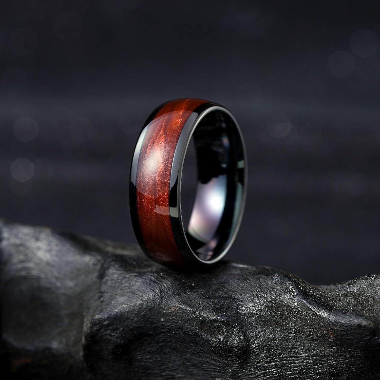 imageKing Will Tungsten Carbide Rings For Men 8mm Wedding Band Inlay Flow sandGreen Grass Agate Dome High Polished Suitable For Daily Wear Comfort Fit Size 714BlackRed