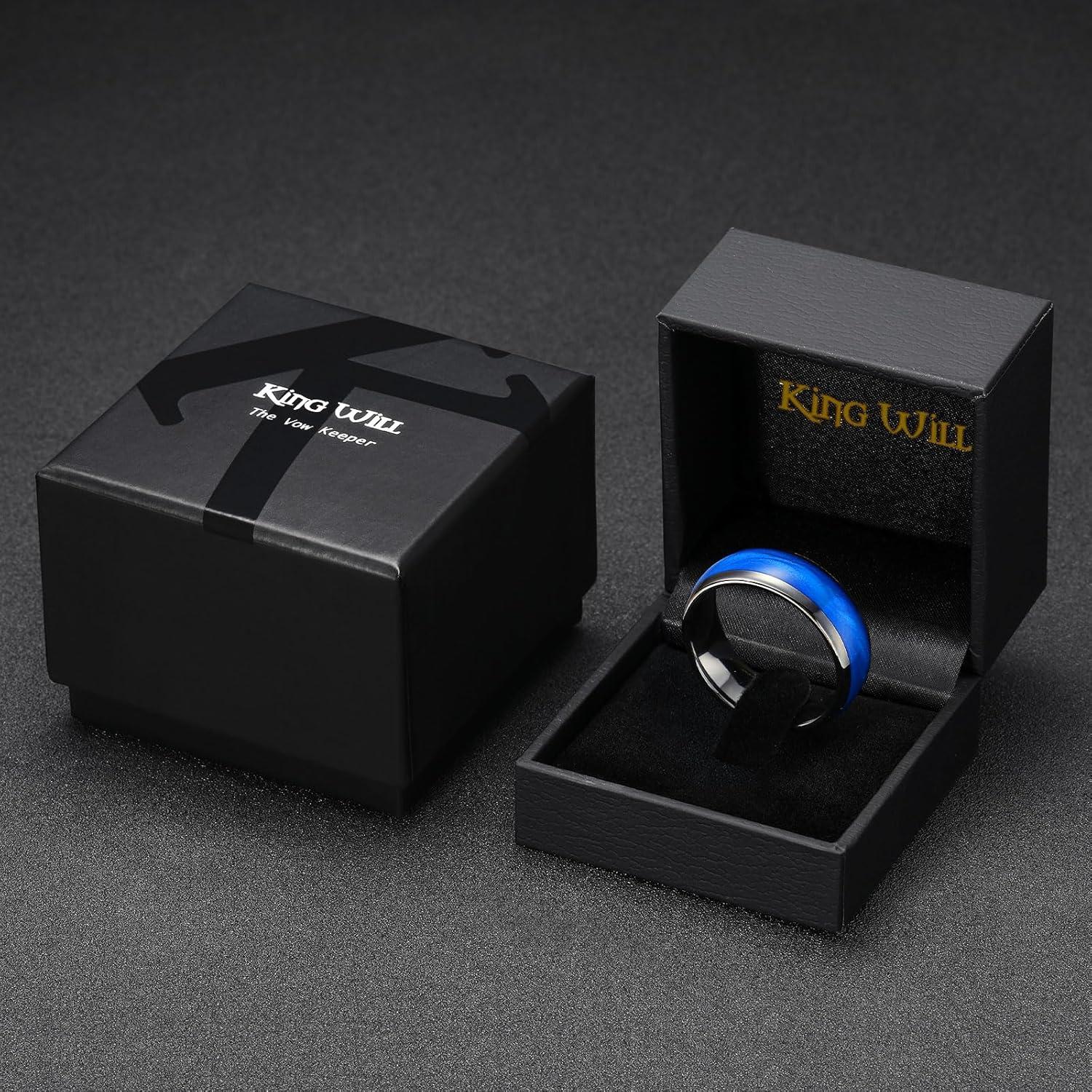 imageKing Will Tungsten Carbide Rings For Men 8mm Wedding Band Inlay Flow sandGreen Grass Agate Dome High Polished Suitable For Daily Wear Comfort Fit Size 714Gunmetal GrayBlue