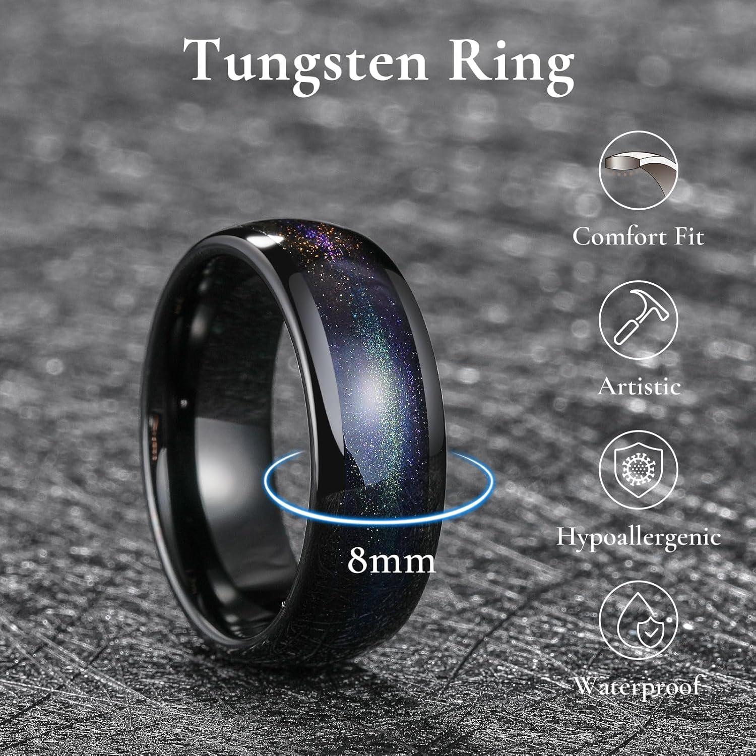 imageKing Will Tungsten Carbide Rings For Men 8mm Wedding Band Inlay Flow sandGreen Grass Agate Dome High Polished Suitable For Daily Wear Comfort Fit Size 714Black Purple Blue Green