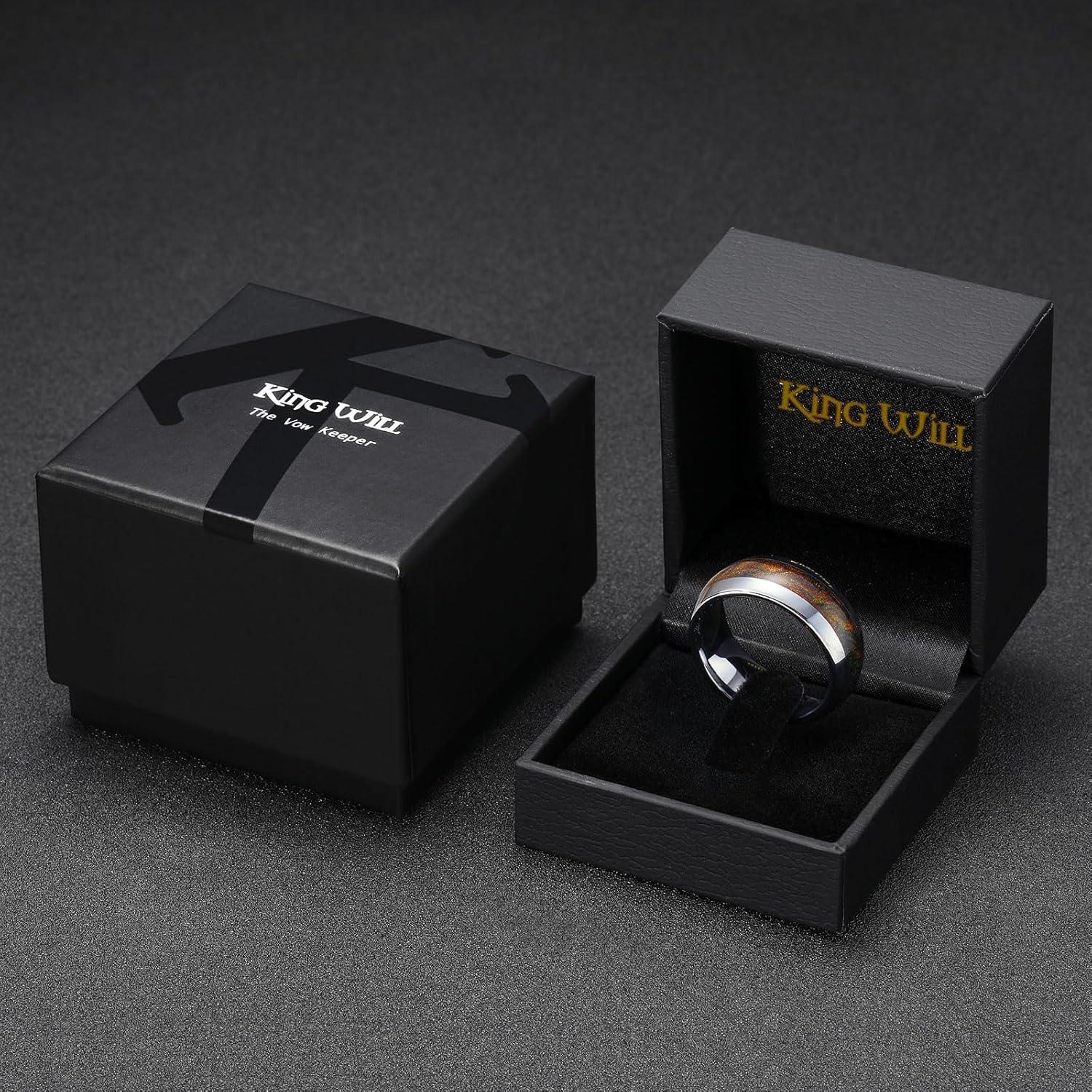 imageKing Will Tungsten Carbide Rings For Men 8mm Wedding Band Inlay Flow sandGreen Grass Agate Dome High Polished Suitable For Daily Wear Comfort Fit Size 714GunmetalFlame Orange