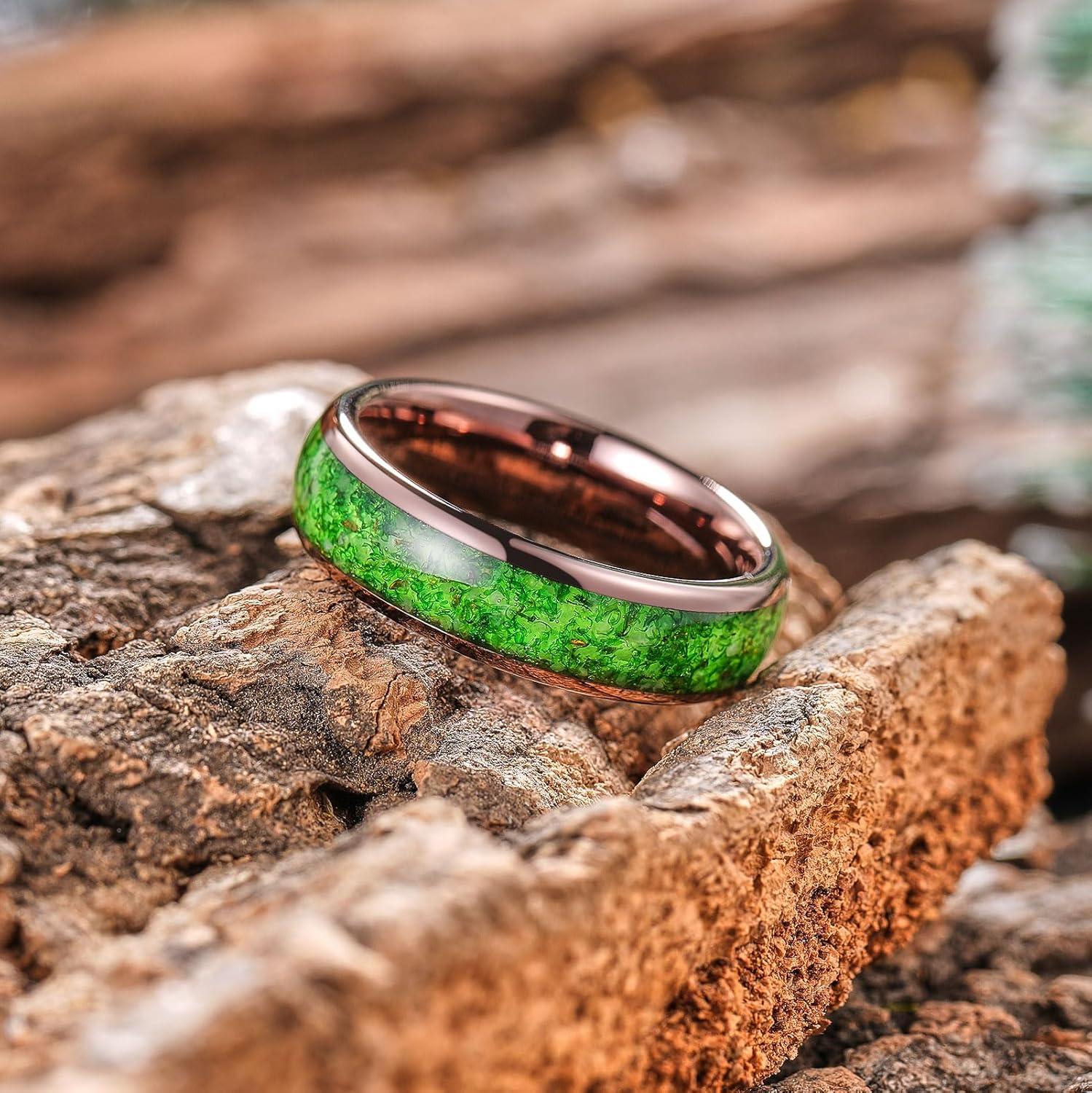 imageKing Will Tungsten Carbide Rings For Men 8mm Wedding Band Inlay Flow sandGreen Grass Agate Dome High Polished Suitable For Daily Wear Comfort Fit Size 714Green Grass AgateBrown 6mm