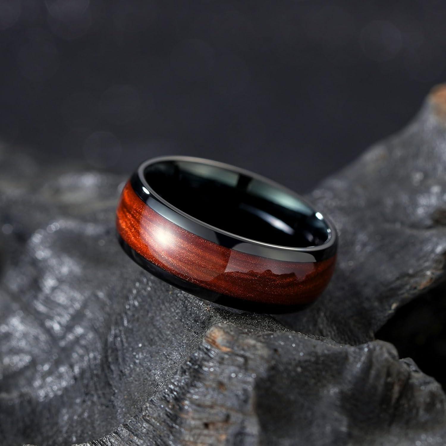 imageKing Will Tungsten Carbide Rings For Men 8mm Wedding Band Inlay Flow sandGreen Grass Agate Dome High Polished Suitable For Daily Wear Comfort Fit Size 714BlackRed