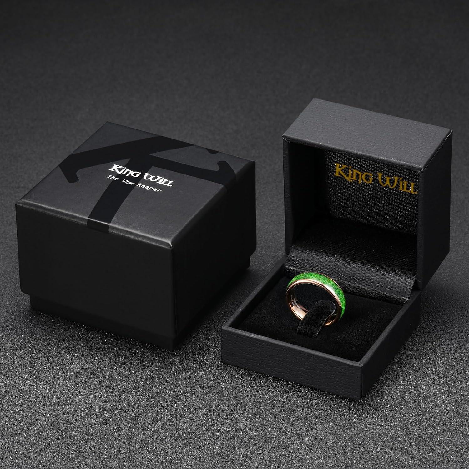 imageKing Will Tungsten Carbide Rings For Men 8mm Wedding Band Inlay Flow sandGreen Grass Agate Dome High Polished Suitable For Daily Wear Comfort Fit Size 714Green Grass AgateRose Gold 6mm