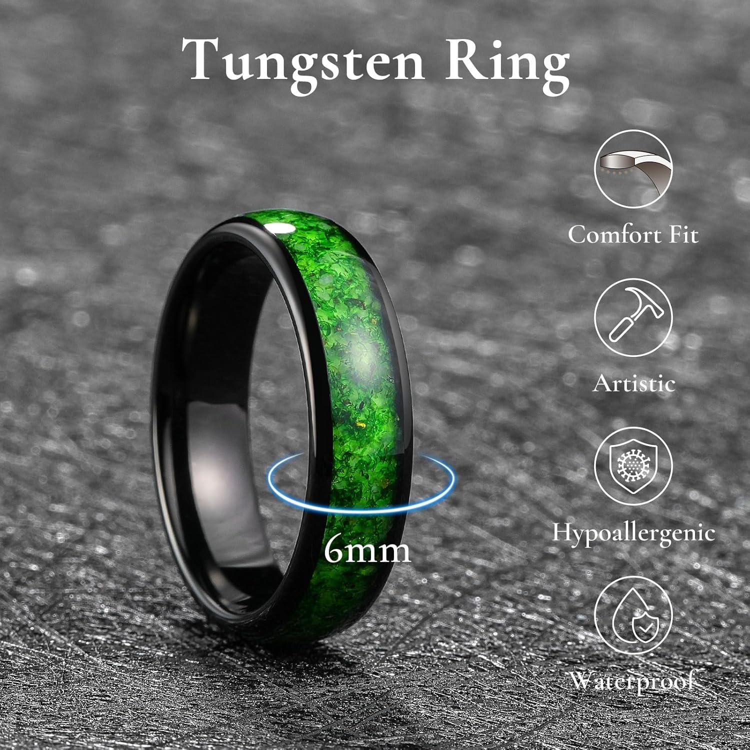 imageKing Will Tungsten Carbide Rings For Men 8mm Wedding Band Inlay Flow sandGreen Grass Agate Dome High Polished Suitable For Daily Wear Comfort Fit Size 714Green Grass AgateBlack 6mm
