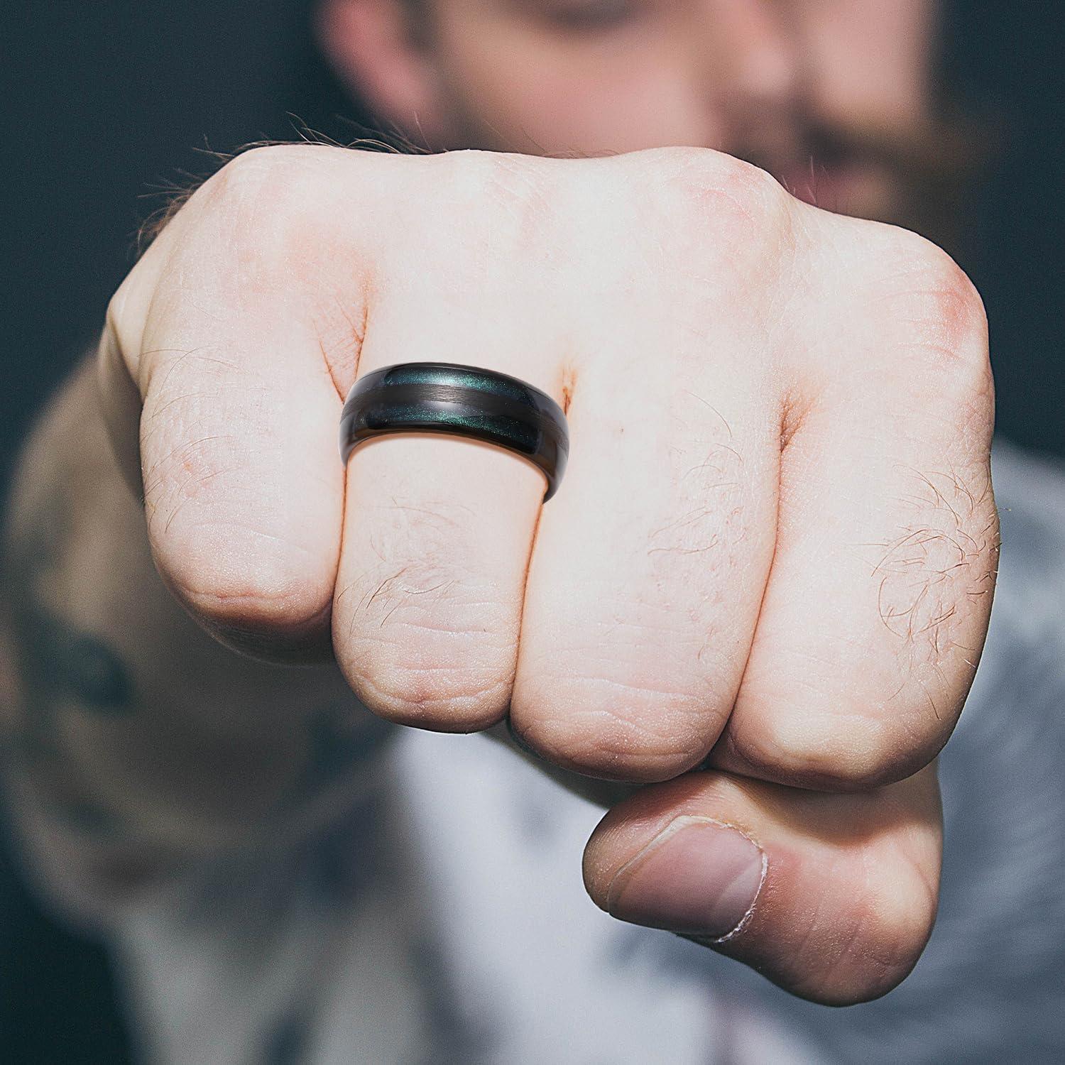 imageKing Will Tungsten Carbide Wedding Band for Men Women8mm Width BlackGoldSliver with Nature KoaMaple Wood Inlay Domed Design Wodden Wedding Ring Comfort Fit Size 614bluegreen