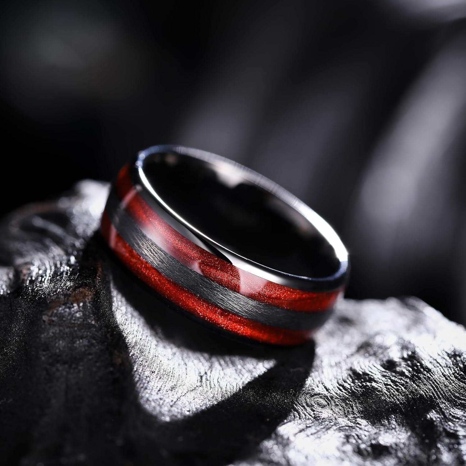 imageKing Will Tungsten Carbide Wedding Band for Men Women8mm Width BlackGoldSliver with Nature KoaMaple Wood Inlay Domed Design Wodden Wedding Ring Comfort Fit Size 614Red Wood