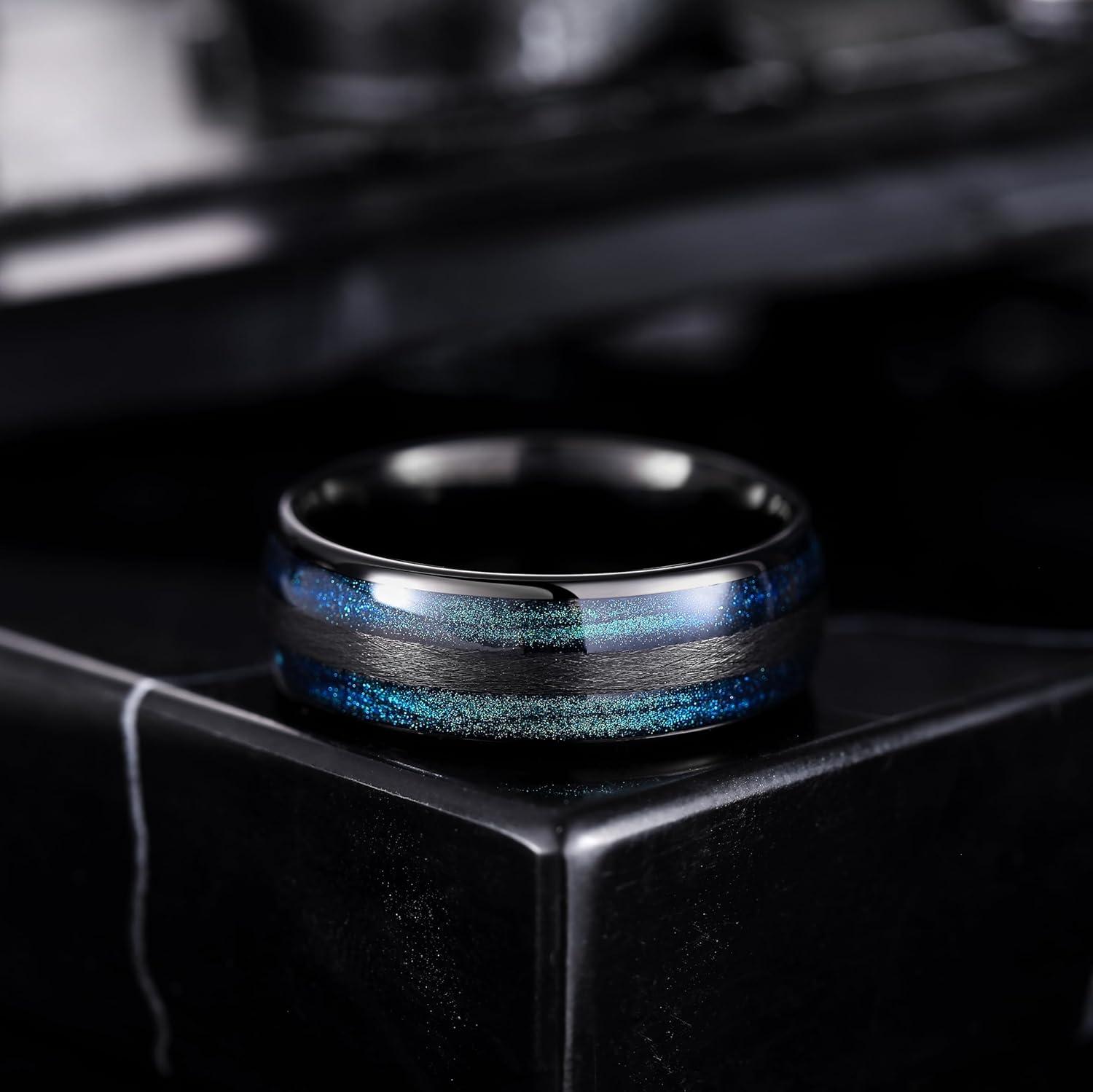 imageKing Will Tungsten Carbide Wedding Band for Men Women8mm Width BlackGoldSliver with Nature KoaMaple Wood Inlay Domed Design Wodden Wedding Ring Comfort Fit Size 614bluegreen