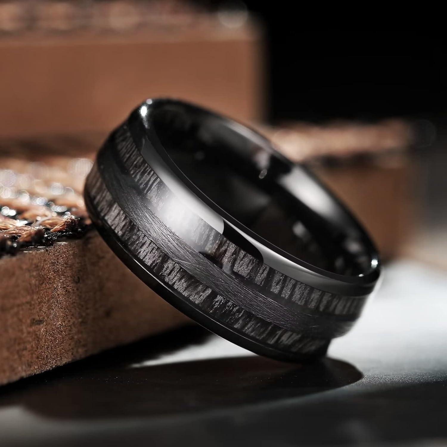 imageKing Will Tungsten Carbide Wedding Band for Men Women8mm Width BlackGoldSliver with Nature KoaMaple Wood Inlay Domed Design Wodden Wedding Ring Comfort Fit Size 614Black Wenge