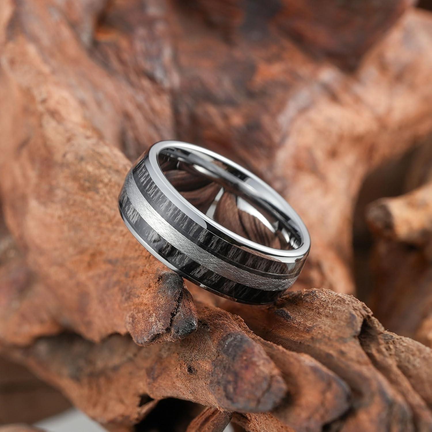 imageKing Will Tungsten Carbide Wedding Band for Men Women8mm Width BlackGoldSliver with Nature KoaMaple Wood Inlay Domed Design Wodden Wedding Ring Comfort Fit Size 6148mmBlack Ebony Wood