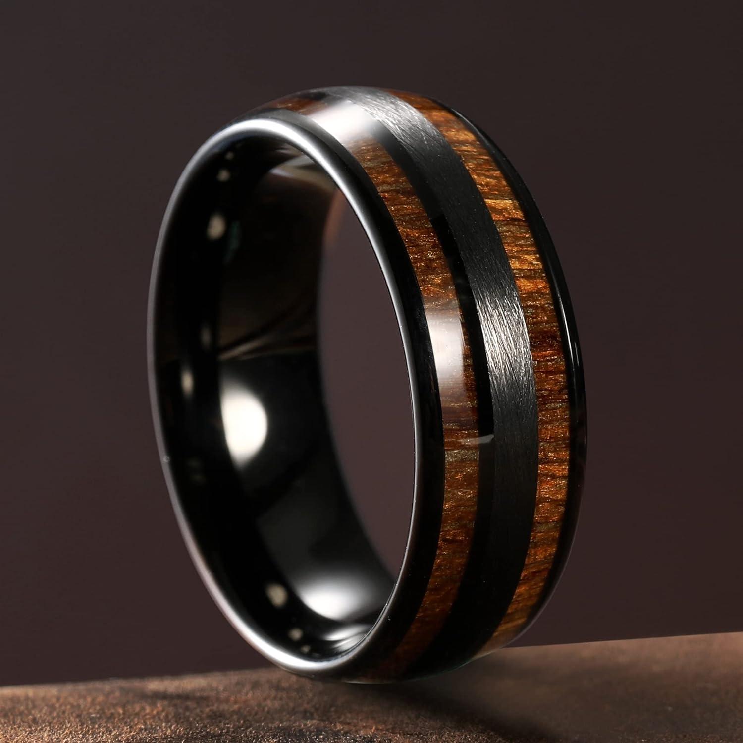 imageKing Will Tungsten Carbide Wedding Band for Men Women8mm Width BlackGoldSliver with Nature KoaMaple Wood Inlay Domed Design Wodden Wedding Ring Comfort Fit Size 614Brown maple