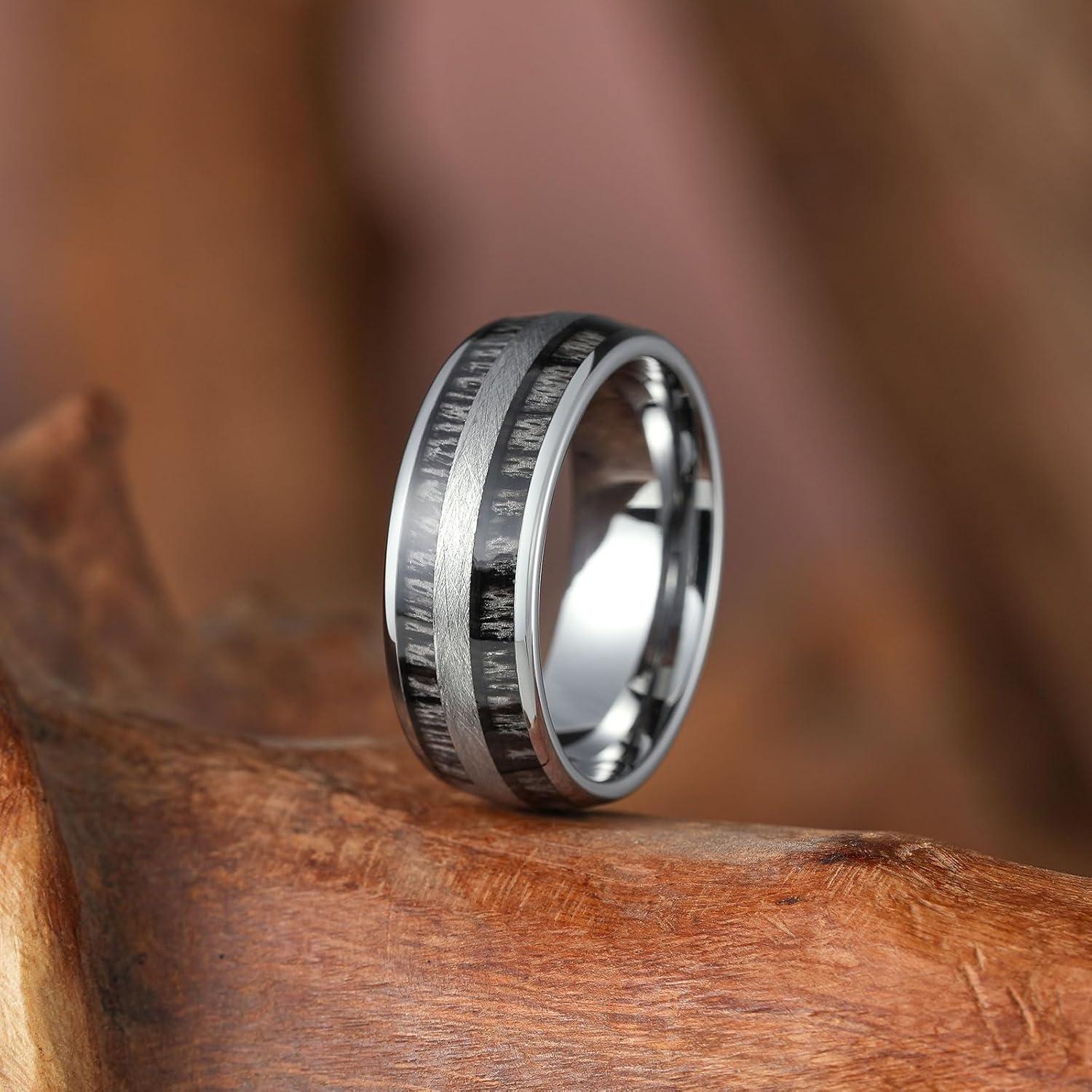 imageKing Will Tungsten Carbide Wedding Band for Men Women8mm Width BlackGoldSliver with Nature KoaMaple Wood Inlay Domed Design Wodden Wedding Ring Comfort Fit Size 6148mmBlack Ebony Wood