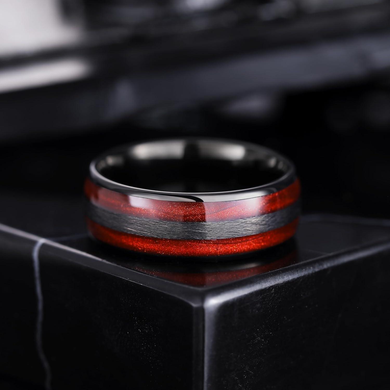 imageKing Will Tungsten Carbide Wedding Band for Men Women8mm Width BlackGoldSliver with Nature KoaMaple Wood Inlay Domed Design Wodden Wedding Ring Comfort Fit Size 614Red Wood