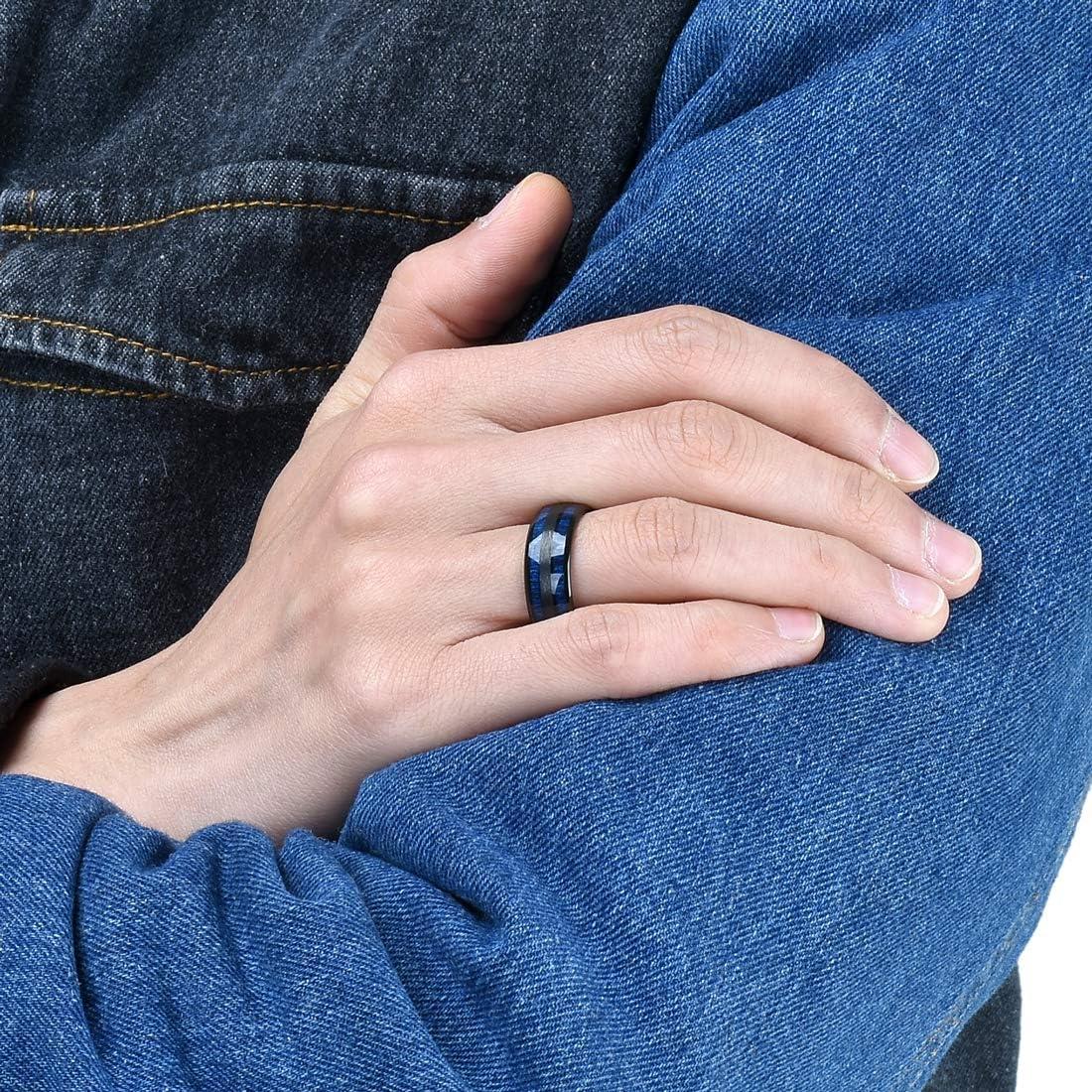 imageKing Will Tungsten Carbide Wedding Band for Men Women8mm Width BlackGoldSliver with Nature KoaMaple Wood Inlay Domed Design Wodden Wedding Ring Comfort Fit Size 614CBlue maple