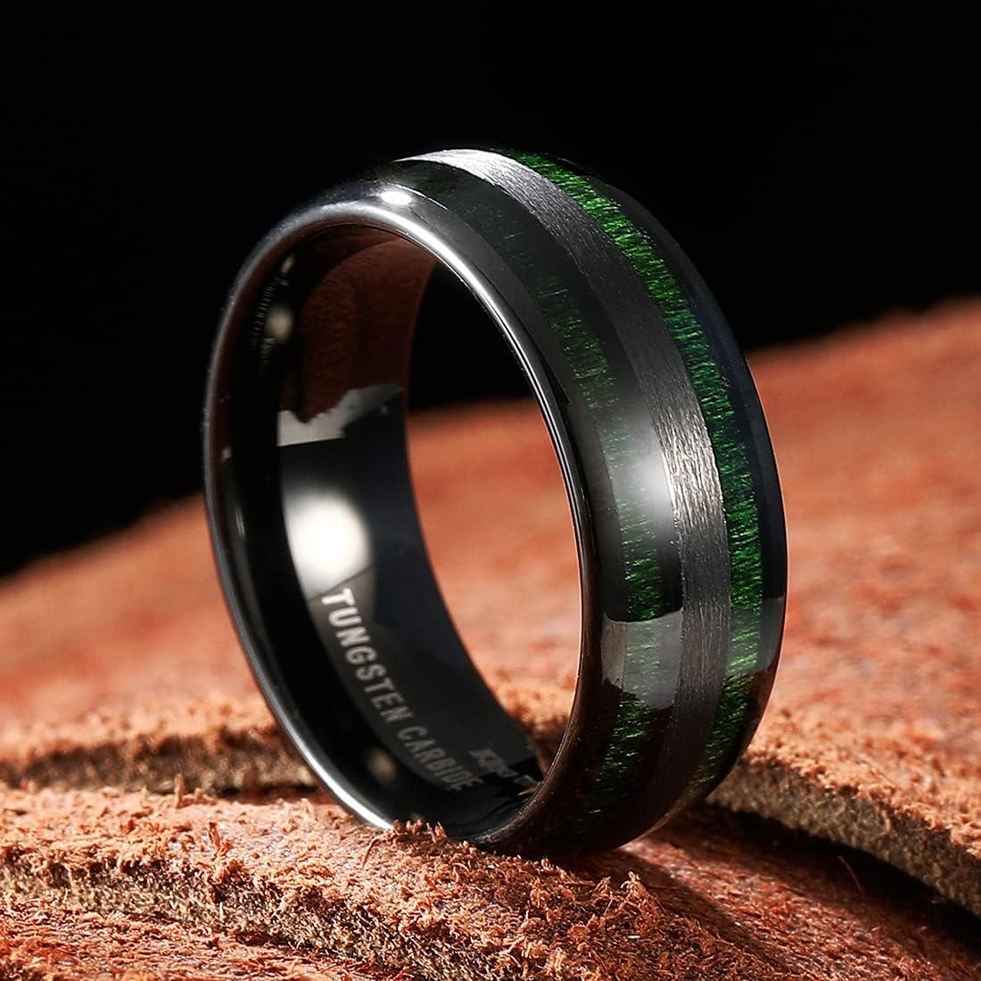 imageKing Will Tungsten Carbide Wedding Band for Men Women8mm Width BlackGoldSliver with Nature KoaMaple Wood Inlay Domed Design Wodden Wedding Ring Comfort Fit Size 614Green maple