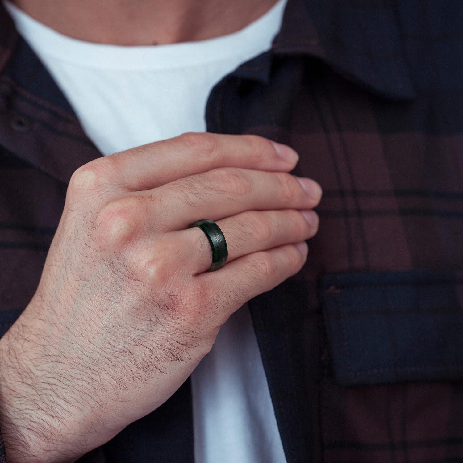 imageKing Will Tungsten Carbide Wedding Band for Men Women8mm Width BlackGoldSliver with Nature KoaMaple Wood Inlay Domed Design Wodden Wedding Ring Comfort Fit Size 614Green maple