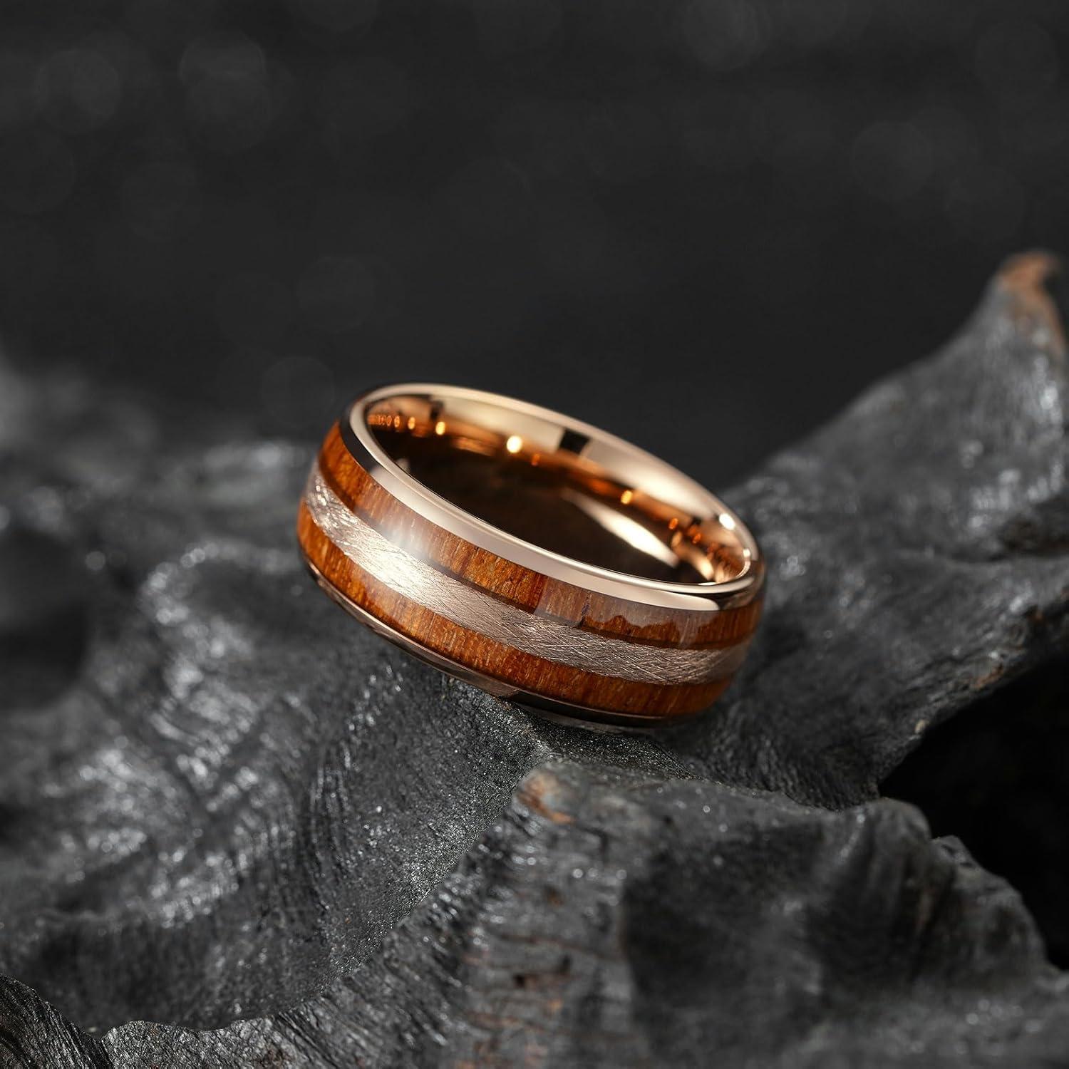 imageKing Will Tungsten Carbide Wedding Band for Men Women8mm Width BlackGoldSliver with Nature KoaMaple Wood Inlay Domed Design Wodden Wedding Ring Comfort Fit Size 6148mmCocobolo wood