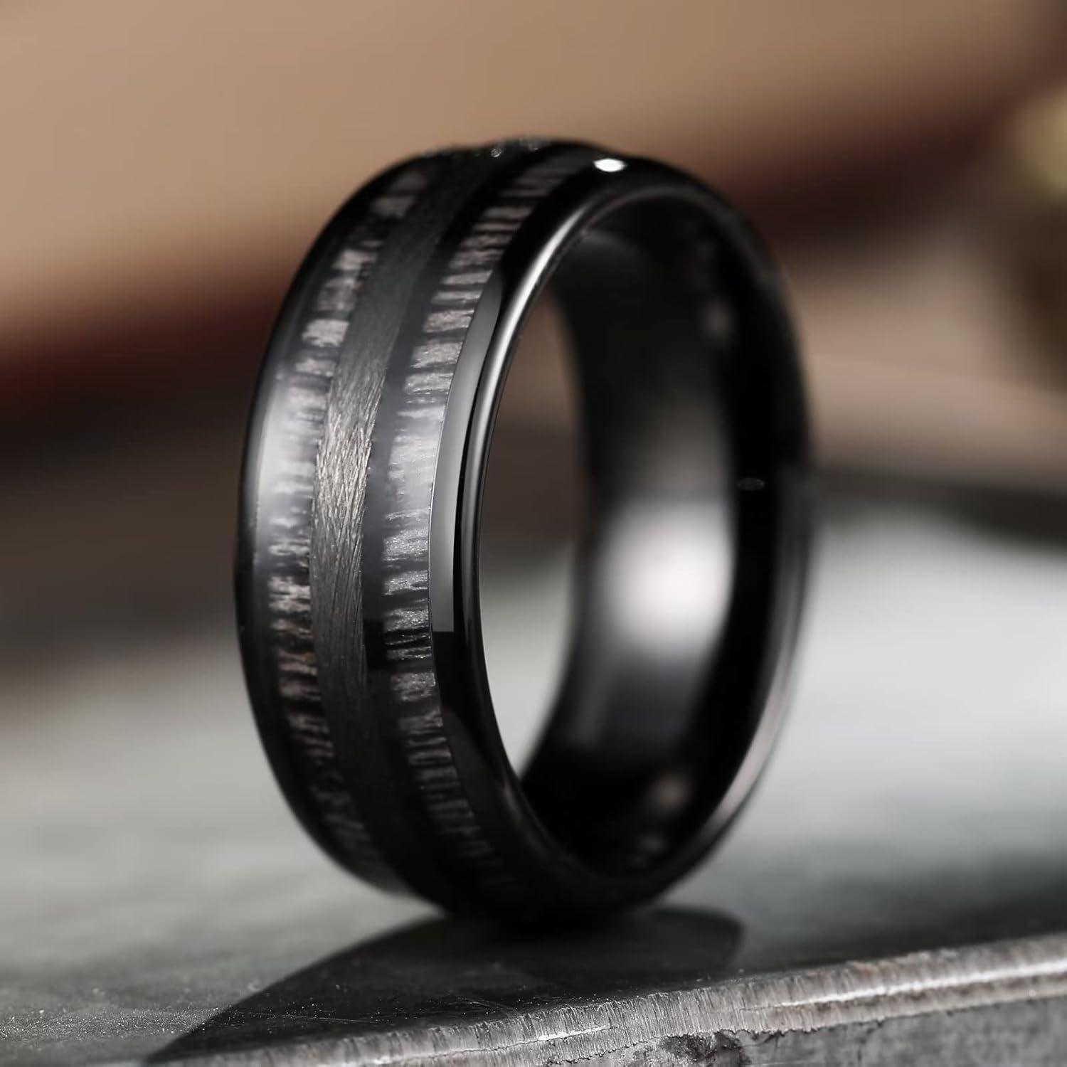imageKing Will Tungsten Carbide Wedding Band for Men Women8mm Width BlackGoldSliver with Nature KoaMaple Wood Inlay Domed Design Wodden Wedding Ring Comfort Fit Size 614Black Wenge