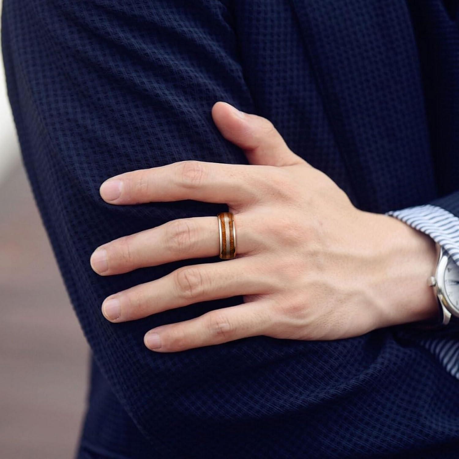 imageKing Will Tungsten Carbide Wedding Band for Men Women8mm Width BlackGoldSliver with Nature KoaMaple Wood Inlay Domed Design Wodden Wedding Ring Comfort Fit Size 6148mmCocobolo wood