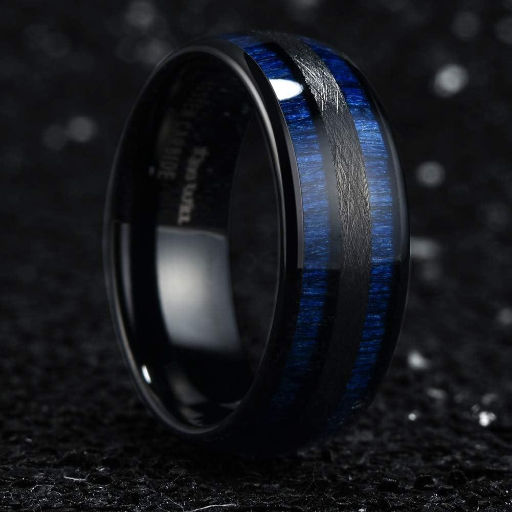 imageKing Will Tungsten Carbide Wedding Band for Men Women8mm Width BlackGoldSliver with Nature KoaMaple Wood Inlay Domed Design Wodden Wedding Ring Comfort Fit Size 614CBlue maple