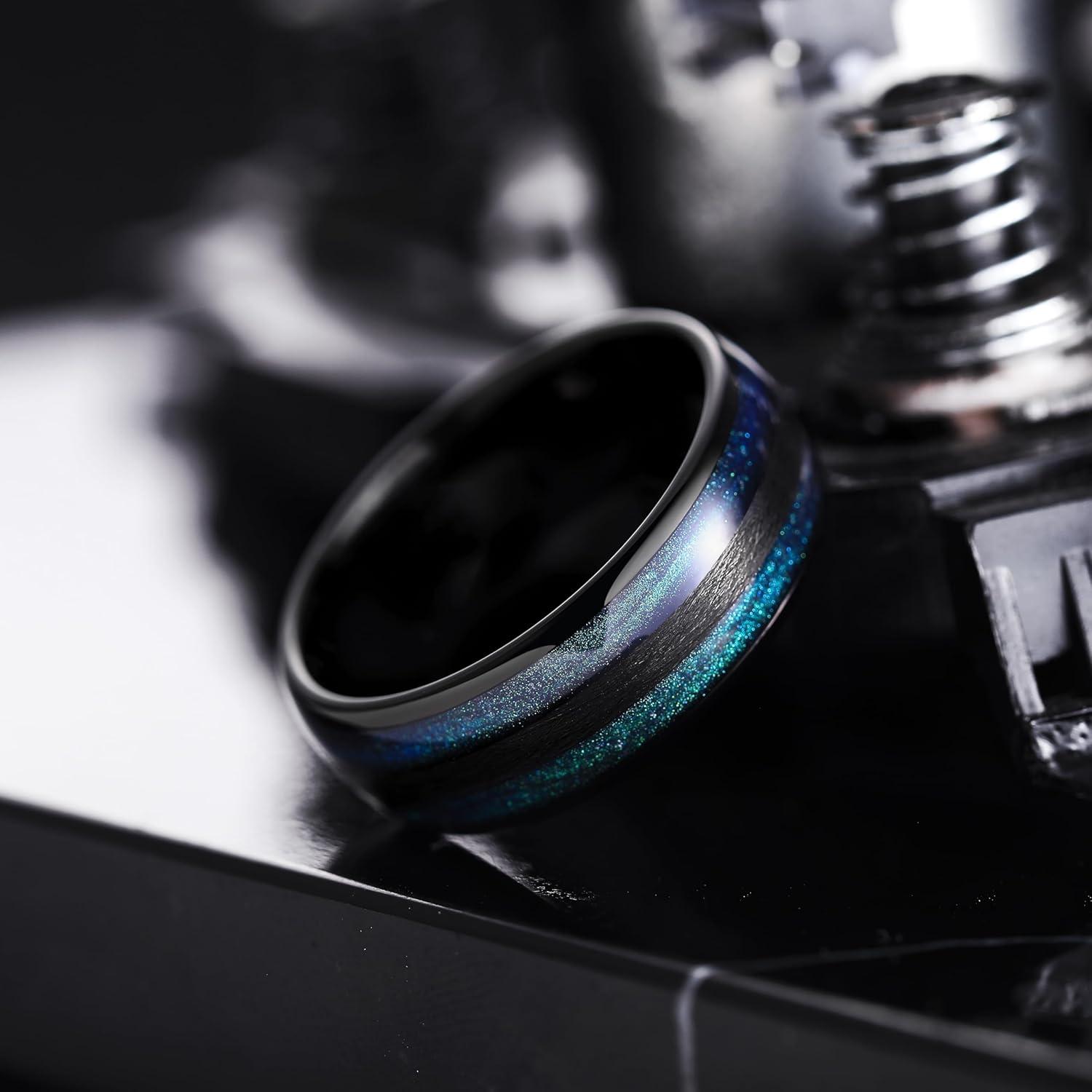 imageKing Will Tungsten Carbide Wedding Band for Men Women8mm Width BlackGoldSliver with Nature KoaMaple Wood Inlay Domed Design Wodden Wedding Ring Comfort Fit Size 614bluegreen