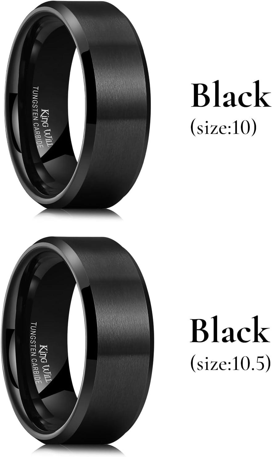 imageKing Will Tungsten Mens Wedding Ring Available in 6mm to 10mm BlackSilver Matte Finish Beveled Polished Edge Comfort Fit8mm Black2