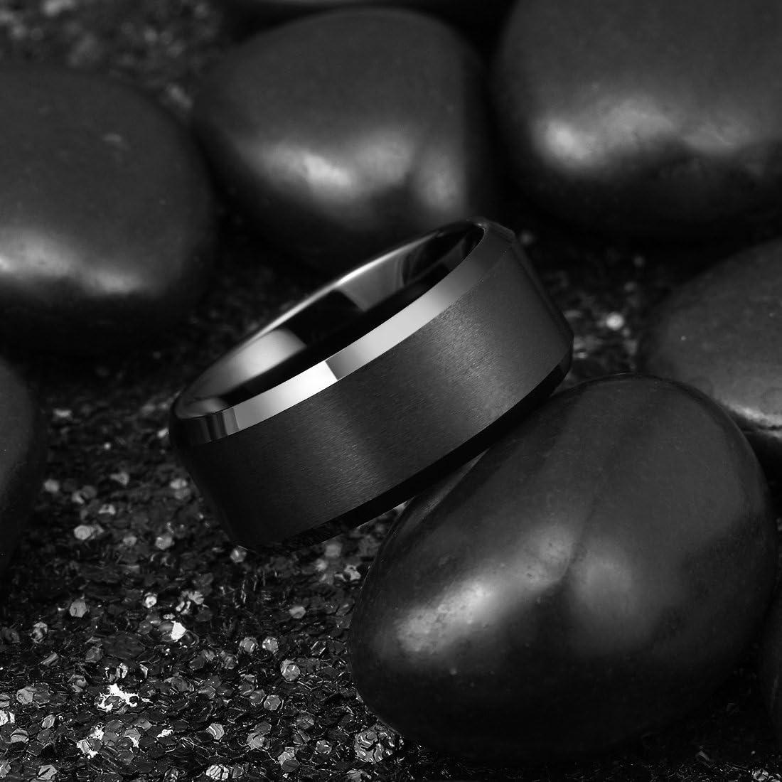 imageKing Will Tungsten Mens Wedding Ring Available in 6mm to 10mm BlackSilver Matte Finish Beveled Polished Edge Comfort FitBlack10mm