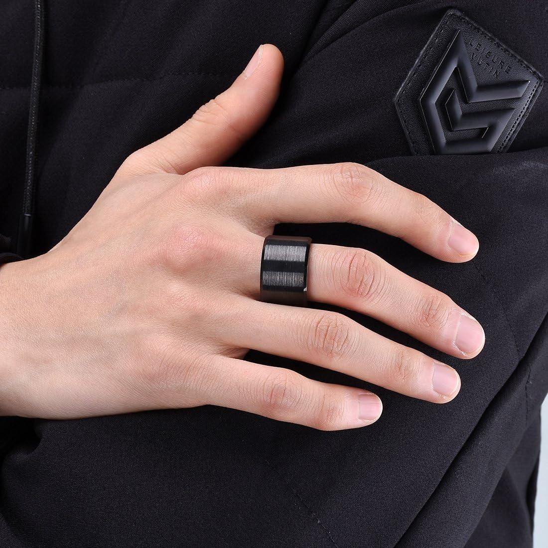 imageKing Will Tungsten Mens Wedding Ring Available in 6mm to 10mm BlackSilver Matte Finish Beveled Polished Edge Comfort FitBlack15mm