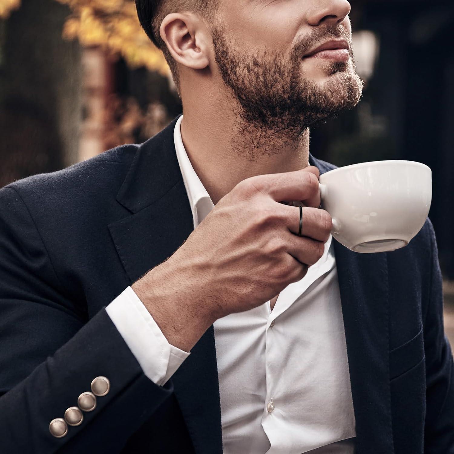 imageKing Will Tungsten Mens Wedding Ring Available in 6mm to 10mm BlackSilver Matte Finish Beveled Polished Edge Comfort FitBlack2mm