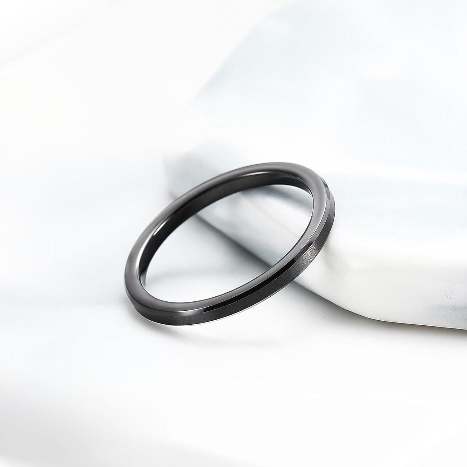 imageKing Will Tungsten Mens Wedding Ring Available in 6mm to 10mm BlackSilver Matte Finish Beveled Polished Edge Comfort FitBlack2mm