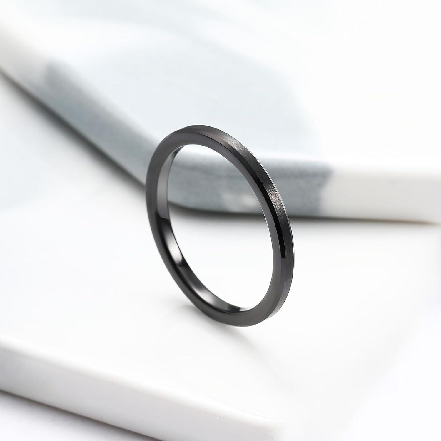 imageKing Will Tungsten Mens Wedding Ring Available in 6mm to 10mm BlackSilver Matte Finish Beveled Polished Edge Comfort FitBlack2mm